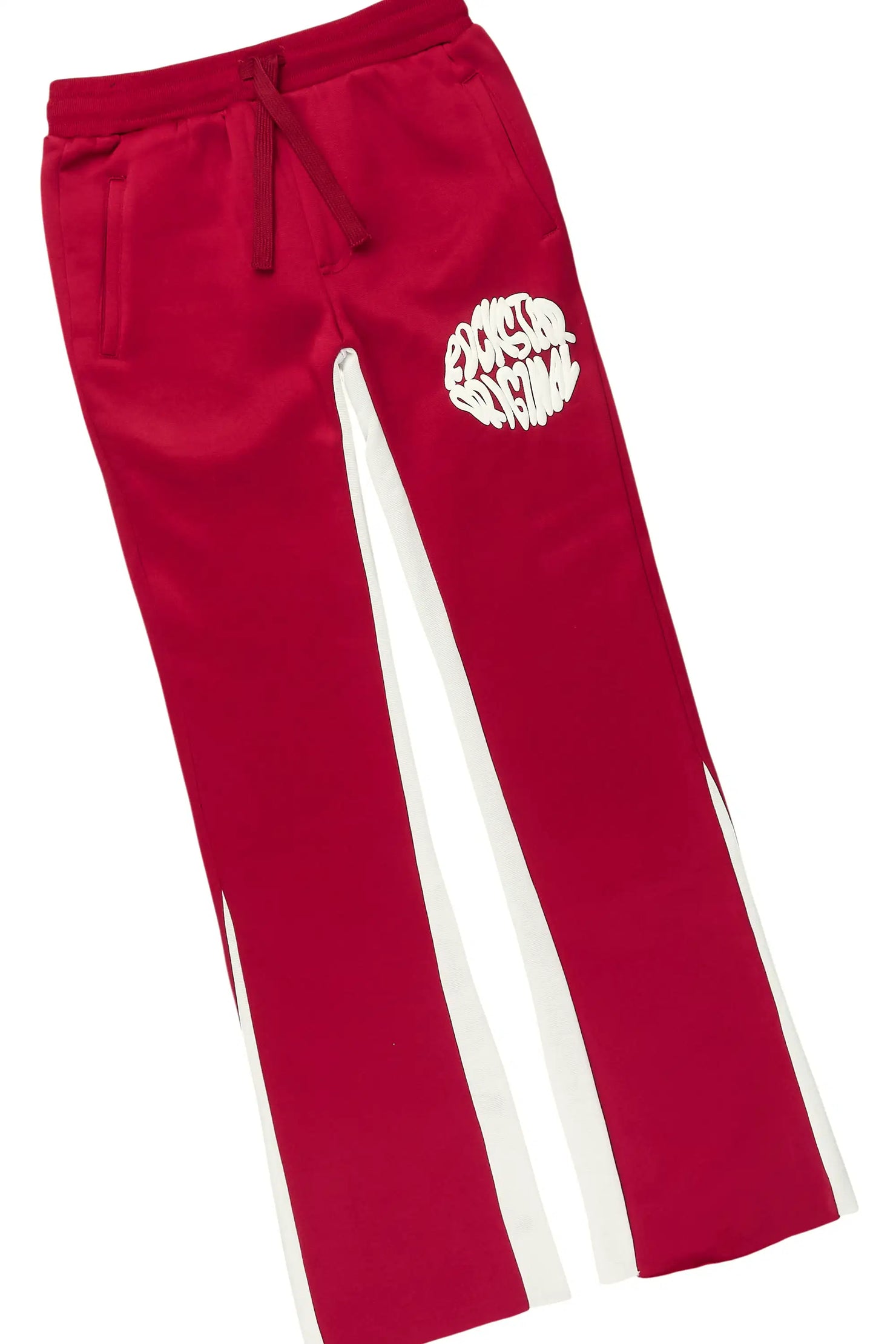 Boys Thierry Burgundy/White Stacked Flare Track Pant Set