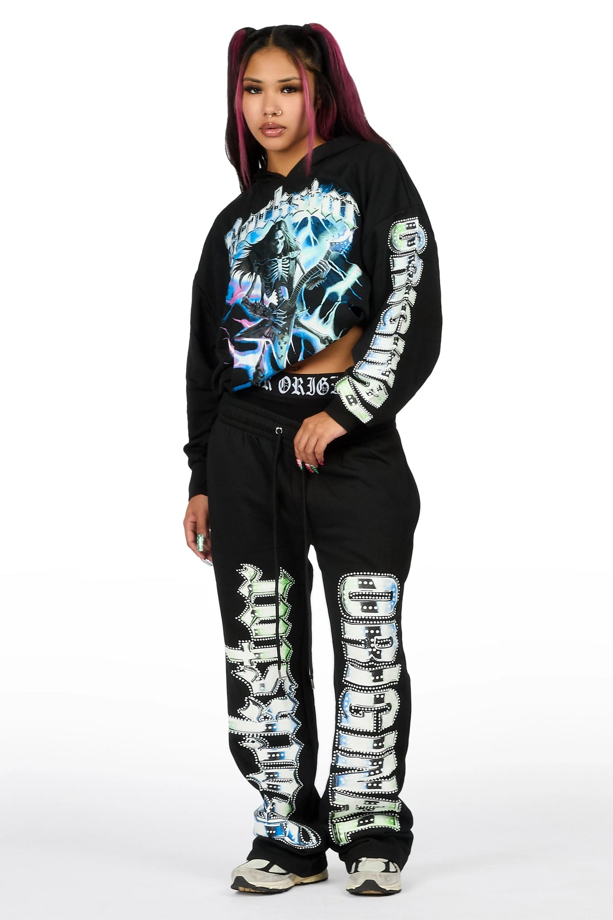 Bayleigh Black Graphic Baggy Fit Track Set