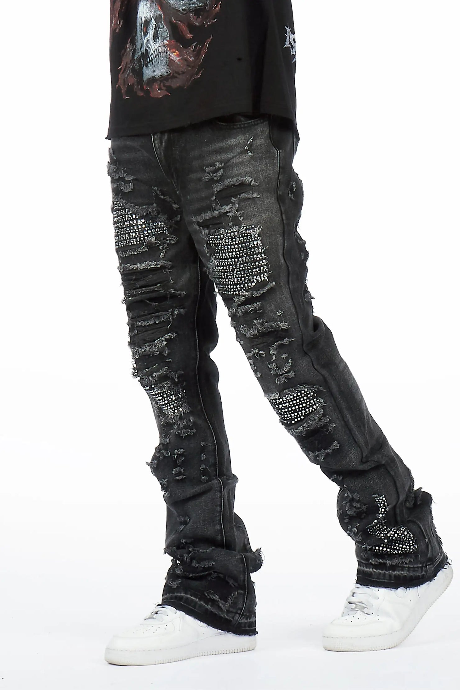 Mathey Dark Grey Rhinestone Stacked Fit Jean