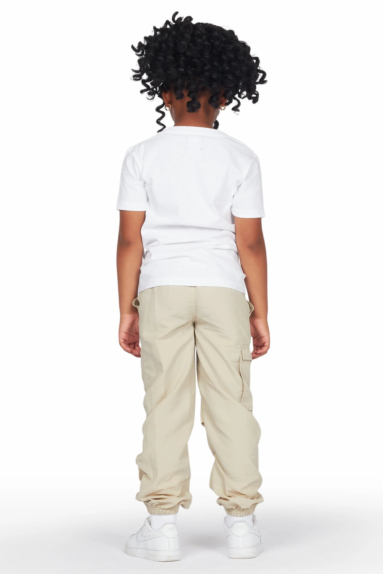 Girls Raisa White/Beige T-Shirt Cargo Jogger Set
