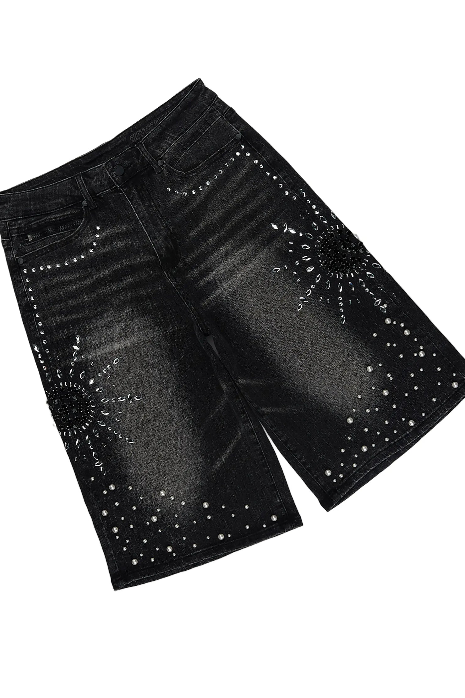 Tryst Grey Rhinestone T-Shirt Denim Short Set