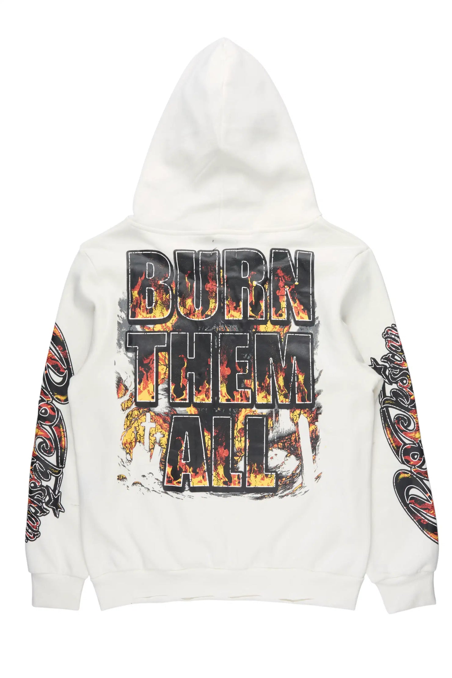 Flamer White Distressed Graphic Relaxed Hoodie