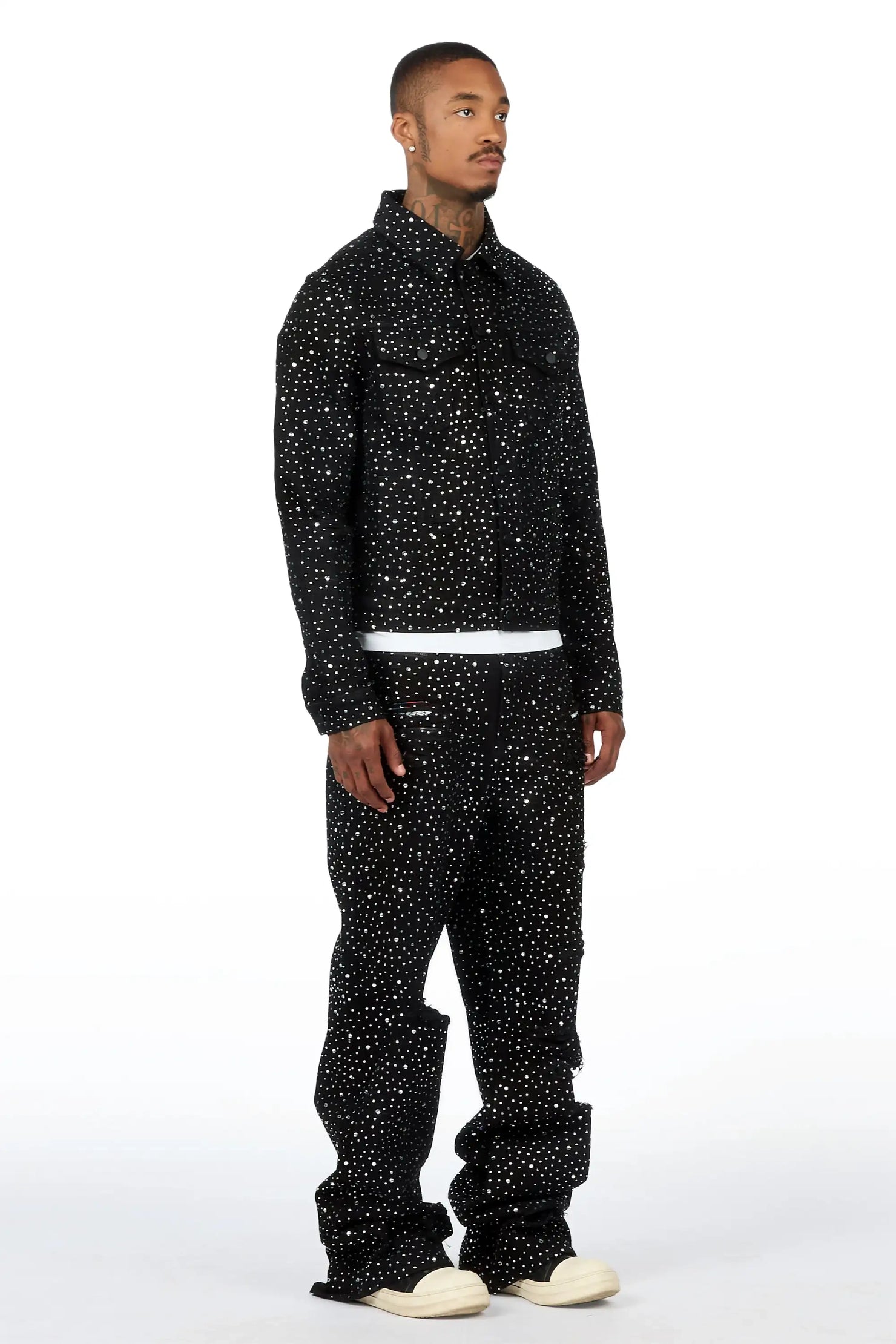 Discolite Black Rhinestone Denim Jacket/Baggy Jean Set
