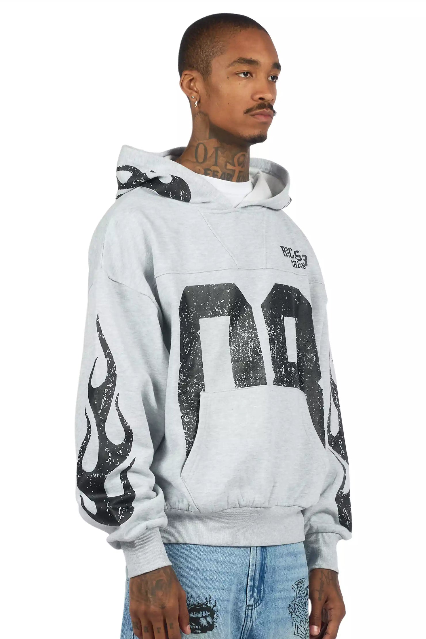 Aubin Heather Grey Boxy Crop Hoodie