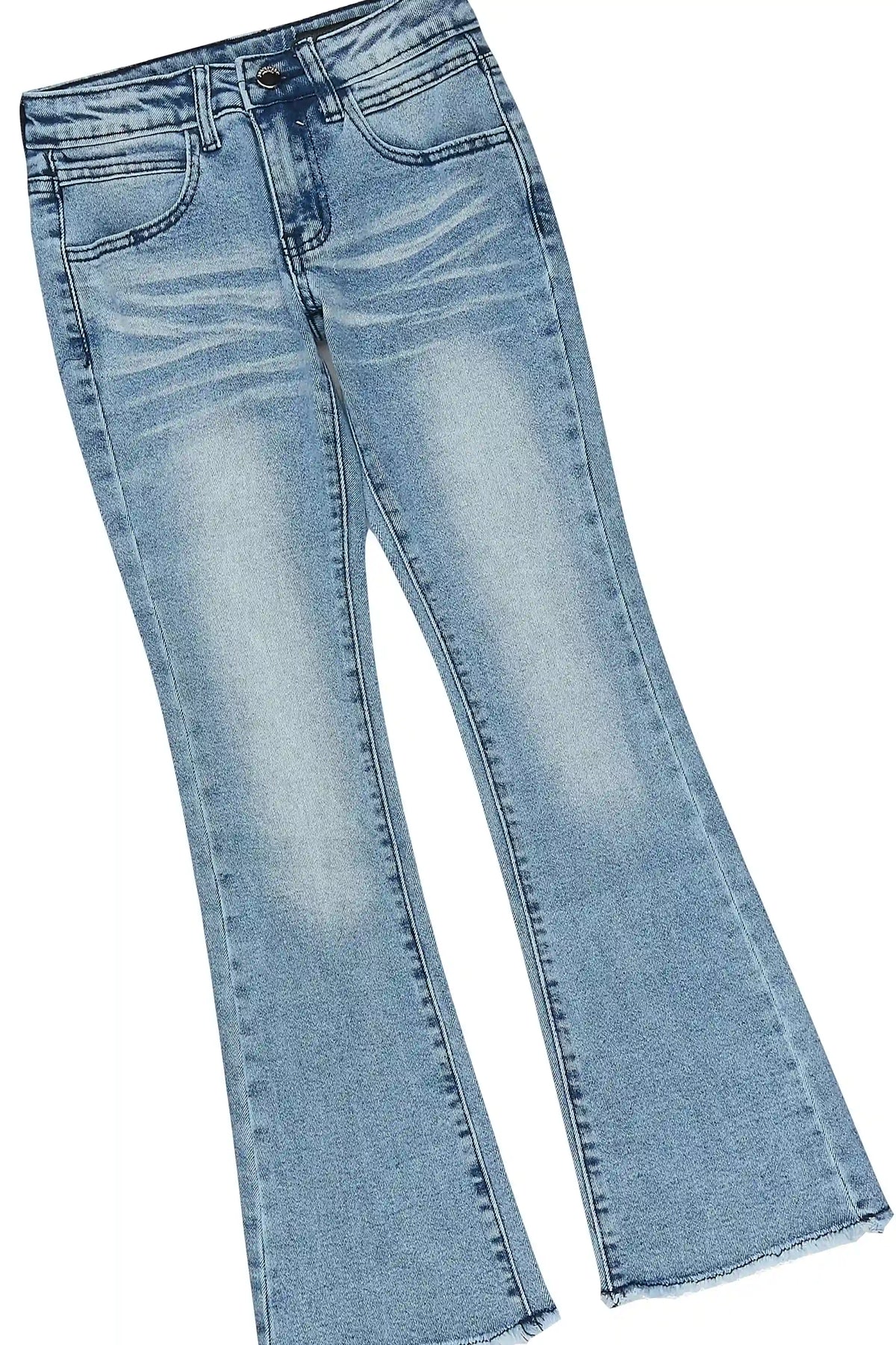 Girls Quanni Pink/Blue Long Sleeve T-Shirt Stacked Jean Set