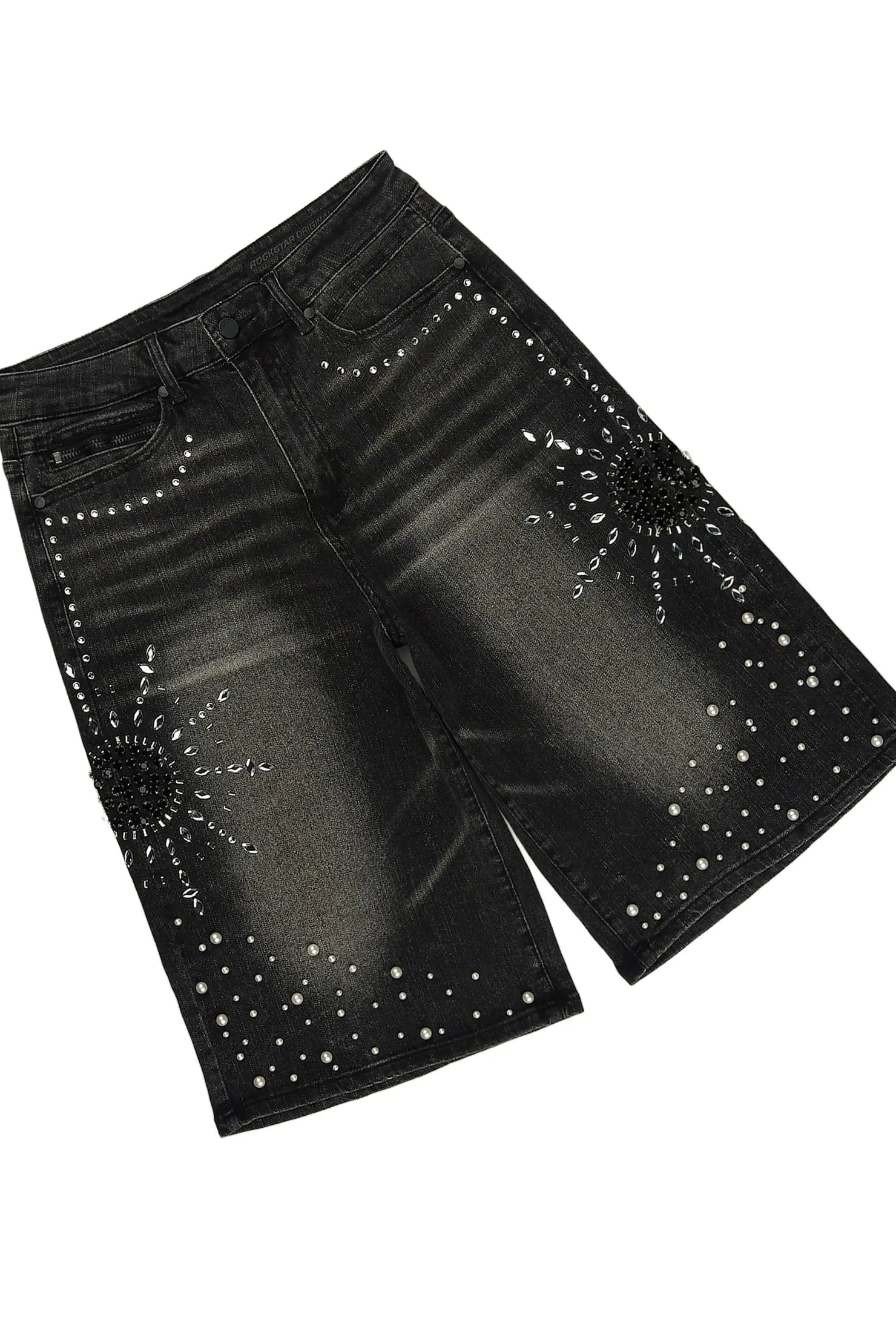 Tryst Grey Rhinestone T-Shirt Denim Jort Set