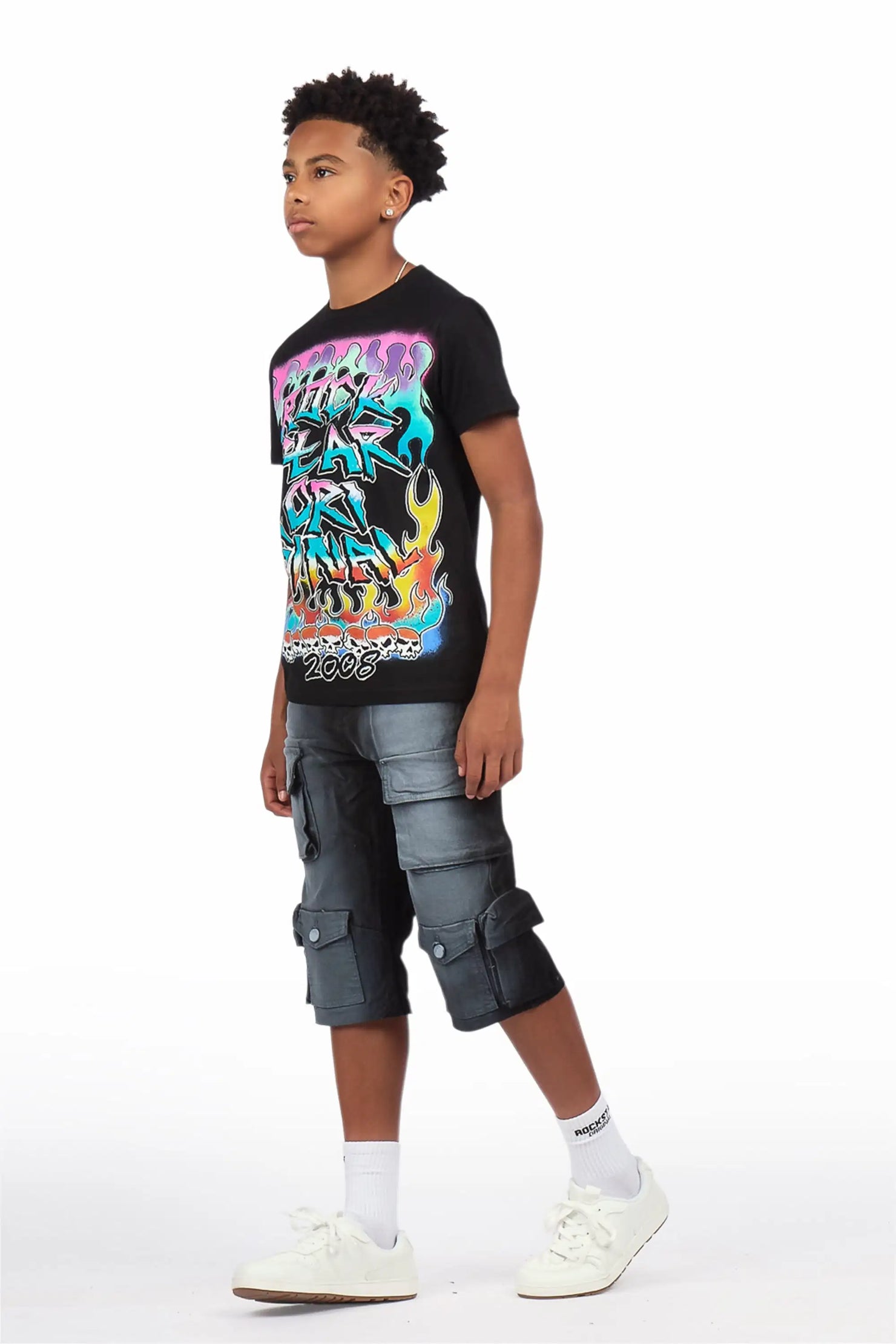 Boys Ebbe Black T-Shirt Denim Jort Set