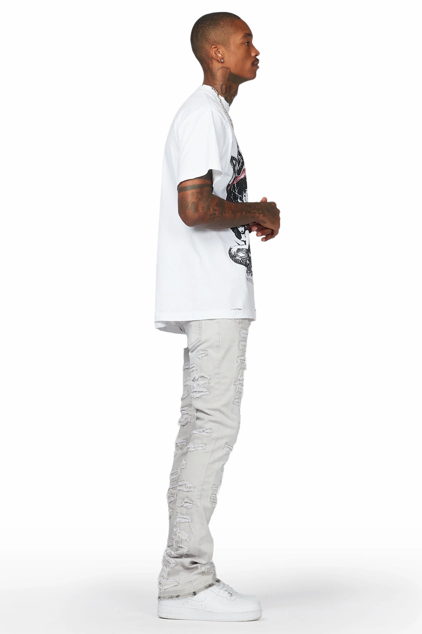 Malyk Grey Stacked Flare Jean