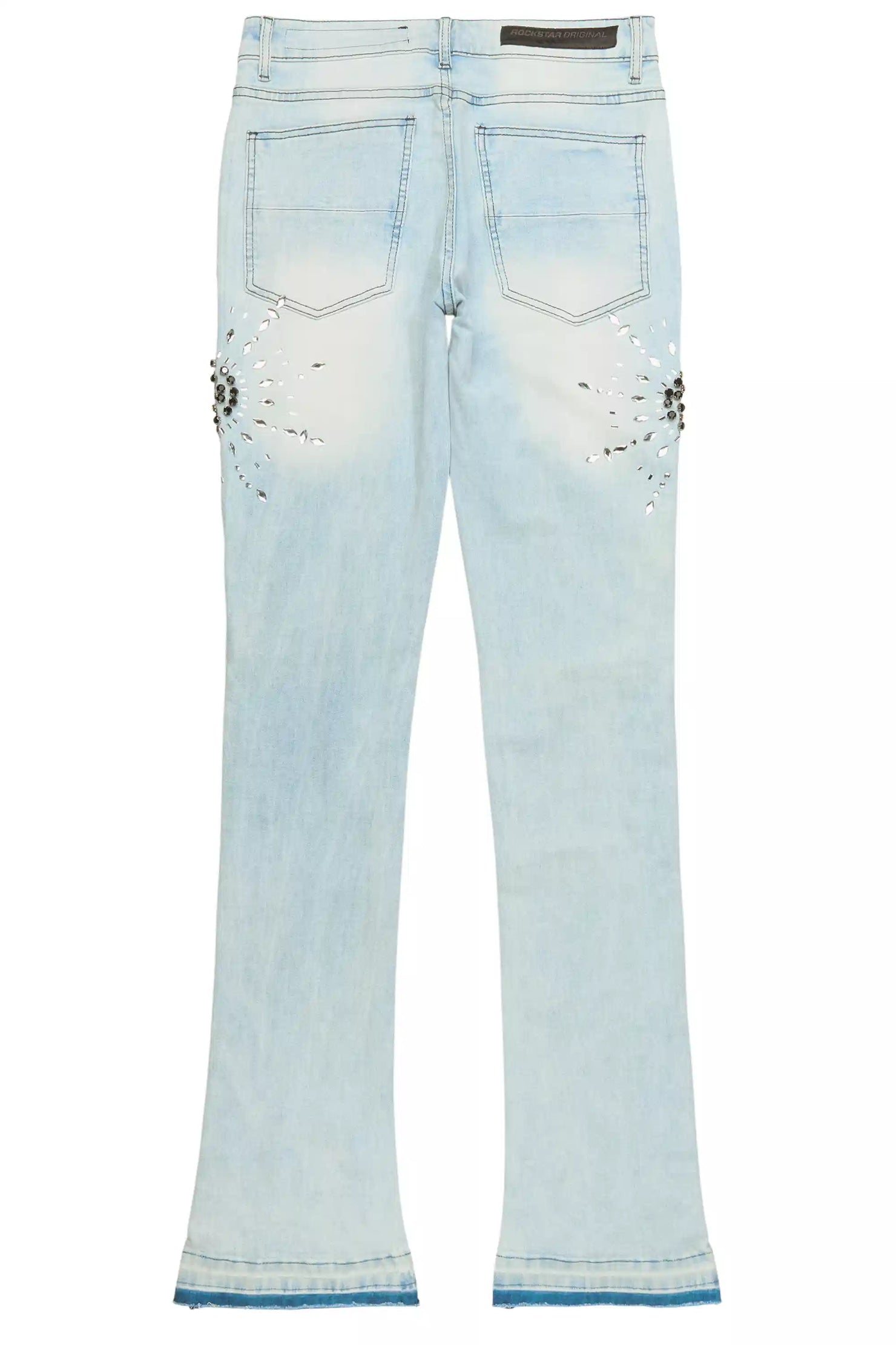 Tryst Light Blue Rhinestone Stacked Flare Jean