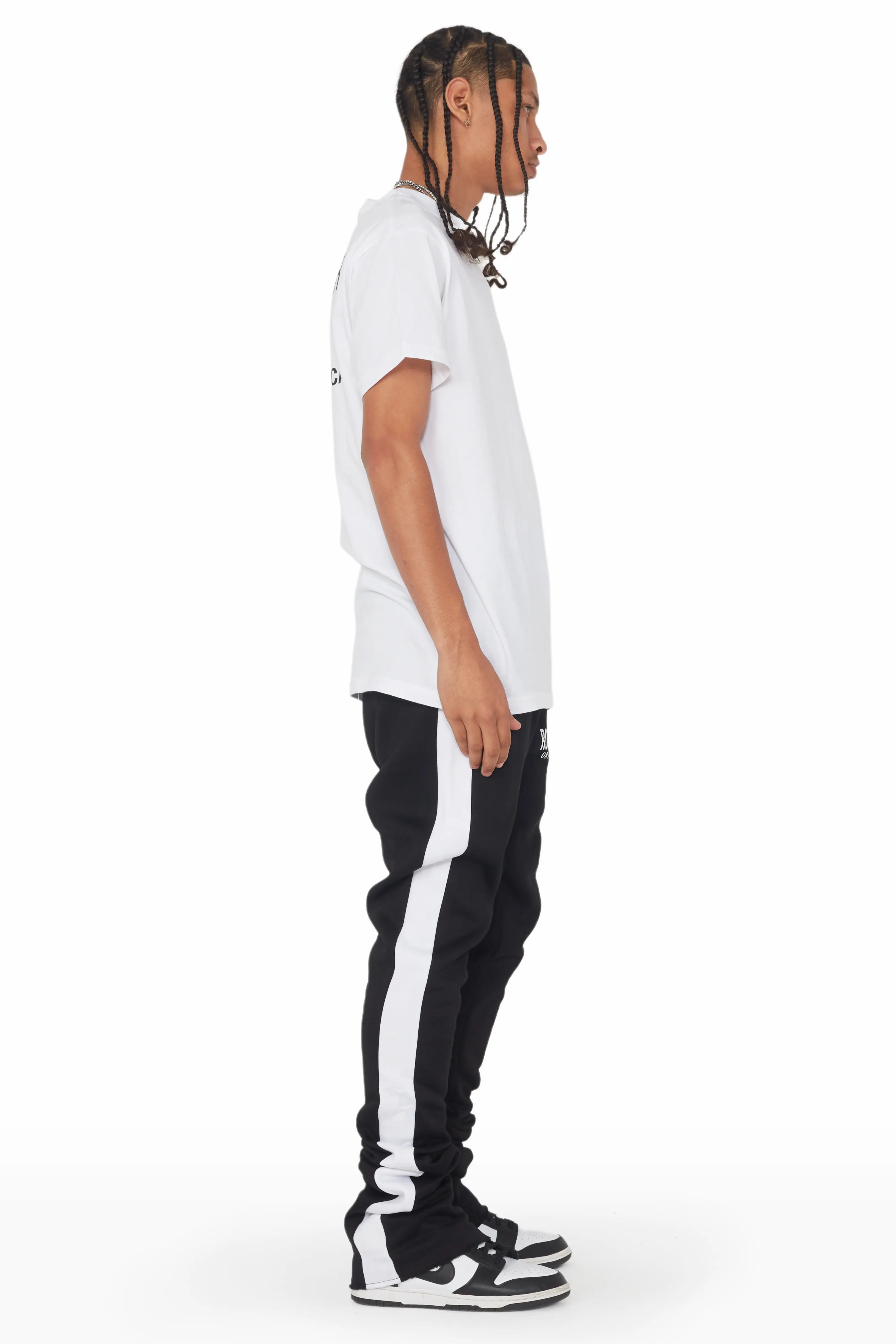 Leonel Black Stacked Flare Track Pant