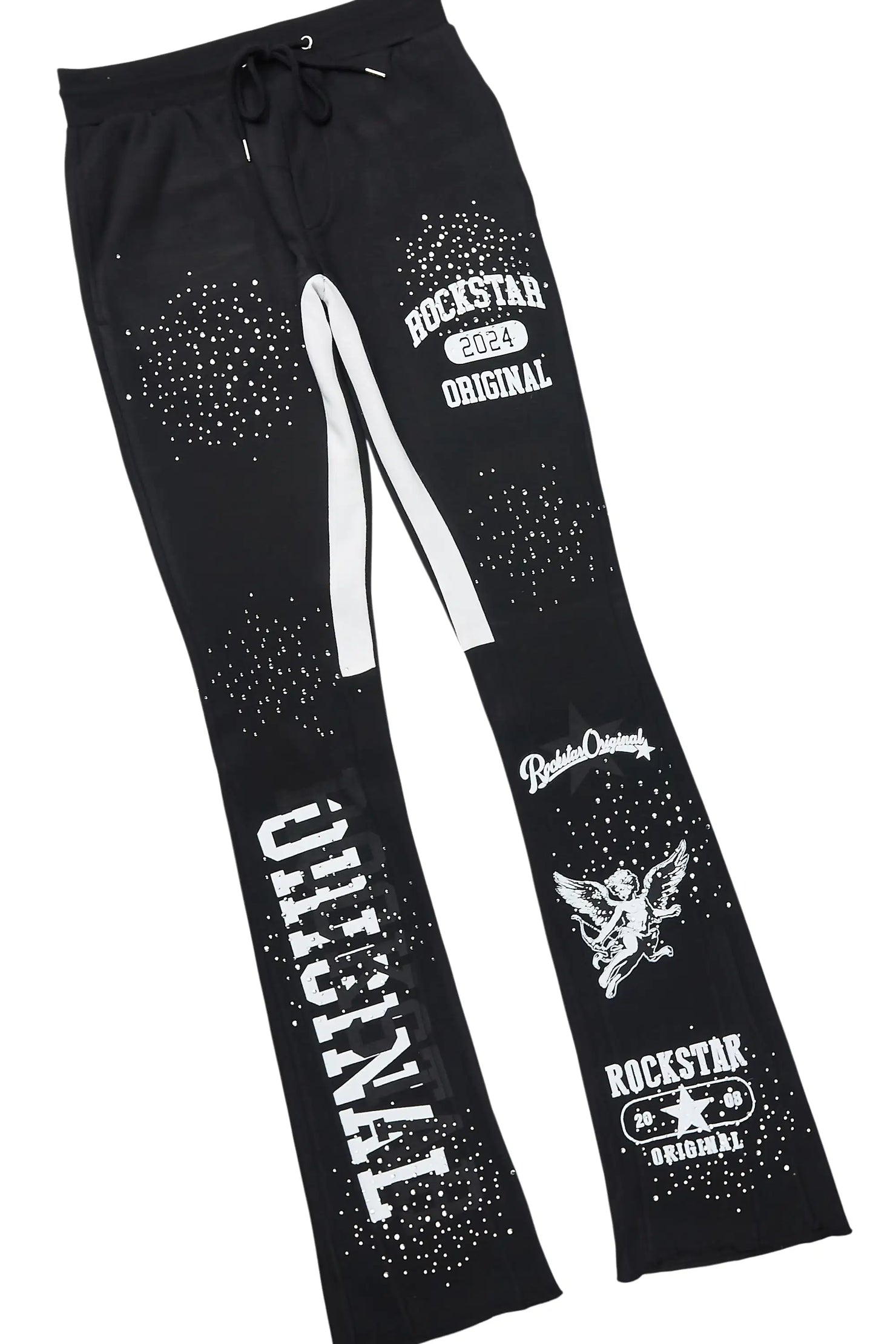 Gutta 2.0 Black Rhinestone Hoodie/Stacked Flare Track Set