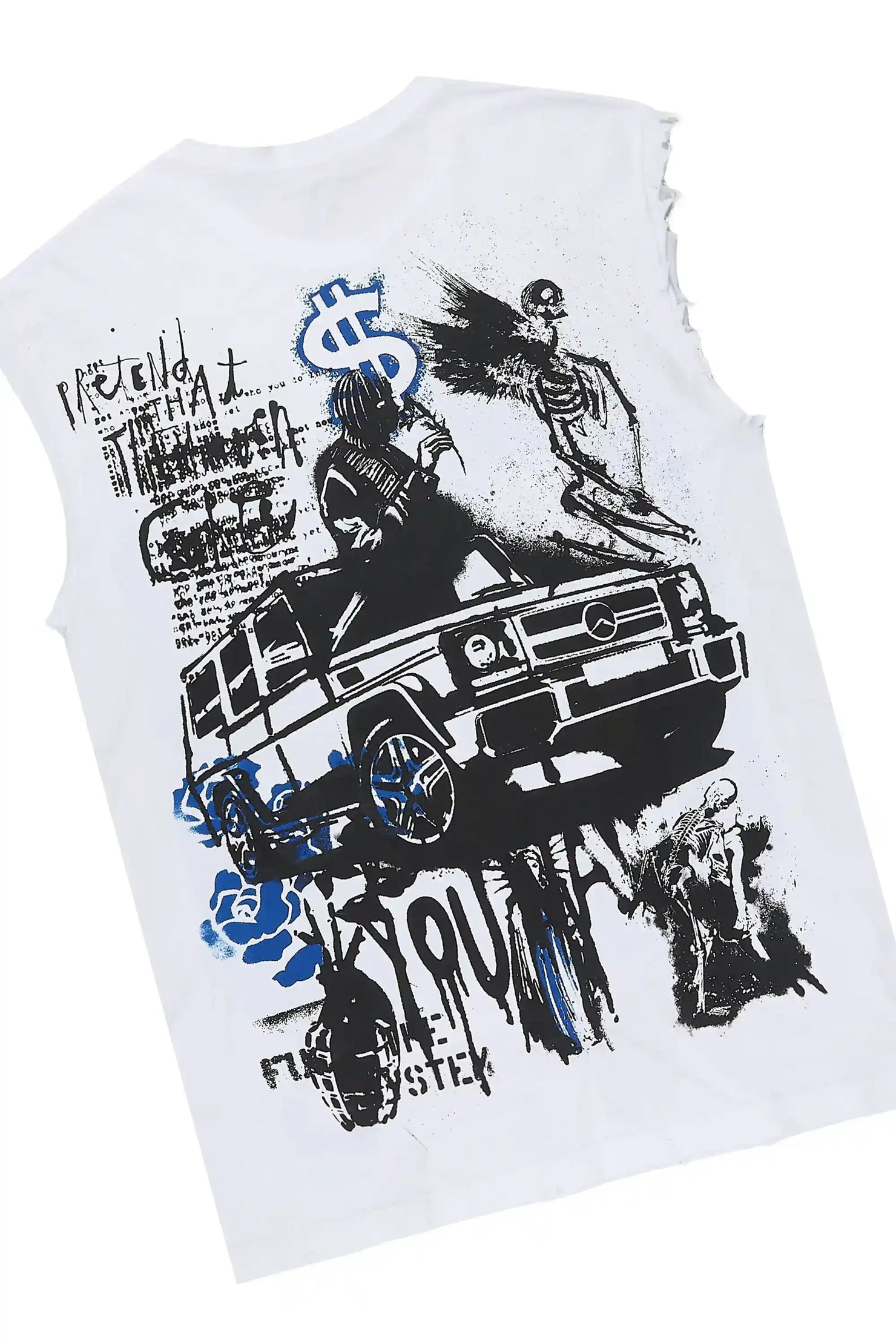 Grill 3.0 White/Blue Oversized Graphic T-Shirt & Jacomus Denim Short Set