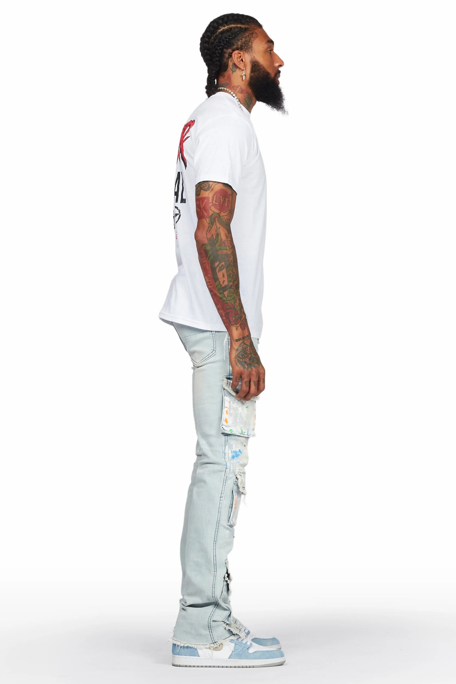 Yasu Blue Painter Stacked Flare Jean