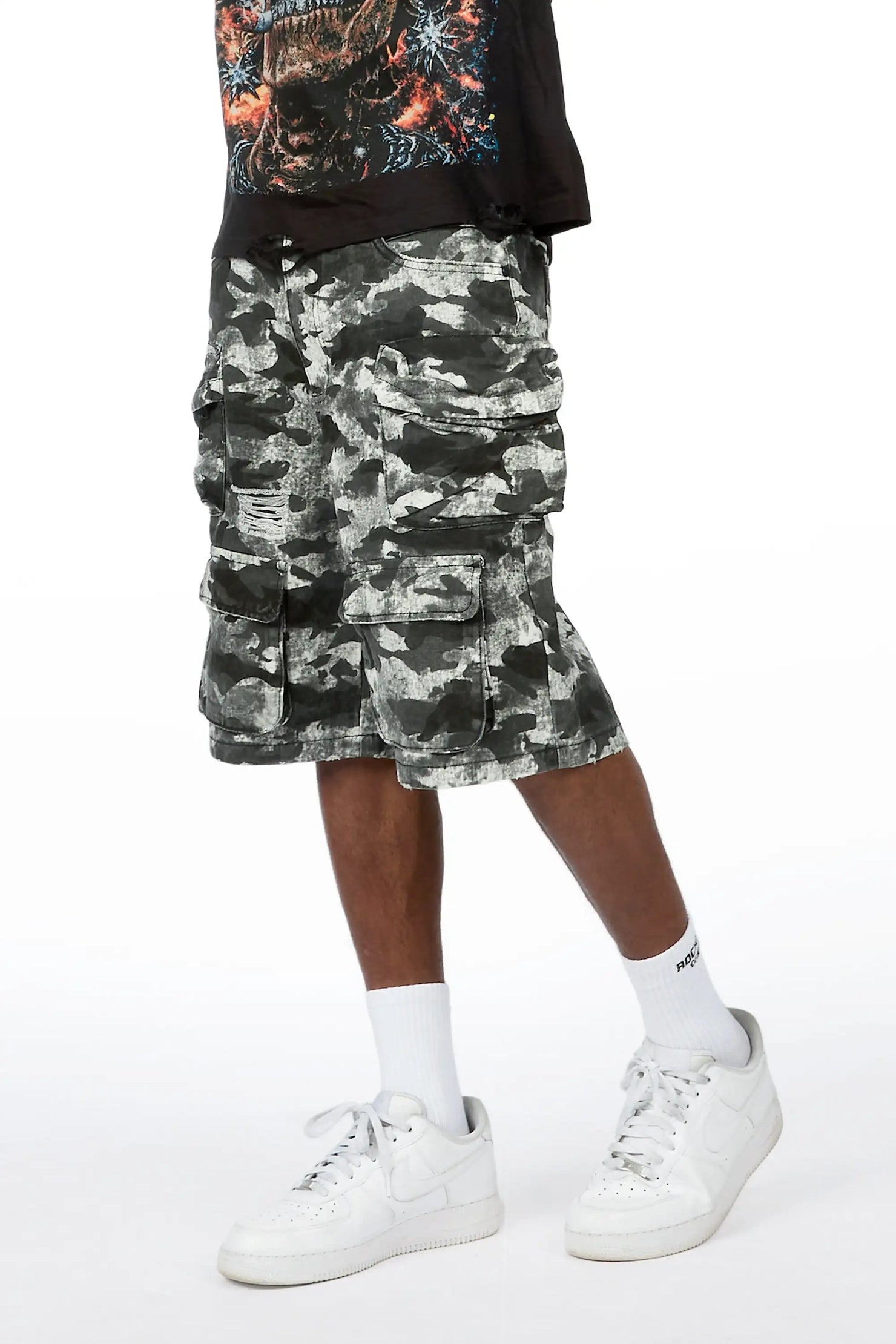 Savion Grey Camo Denim Short