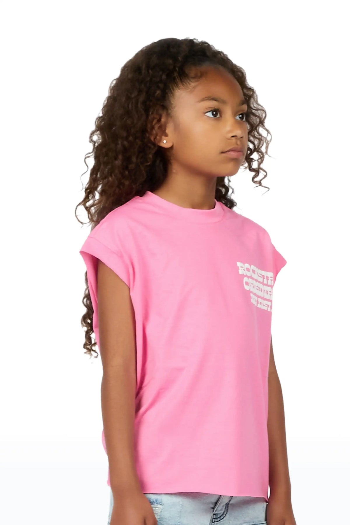 Girls Plota Pink Puff Print Cut Sleeve Tee