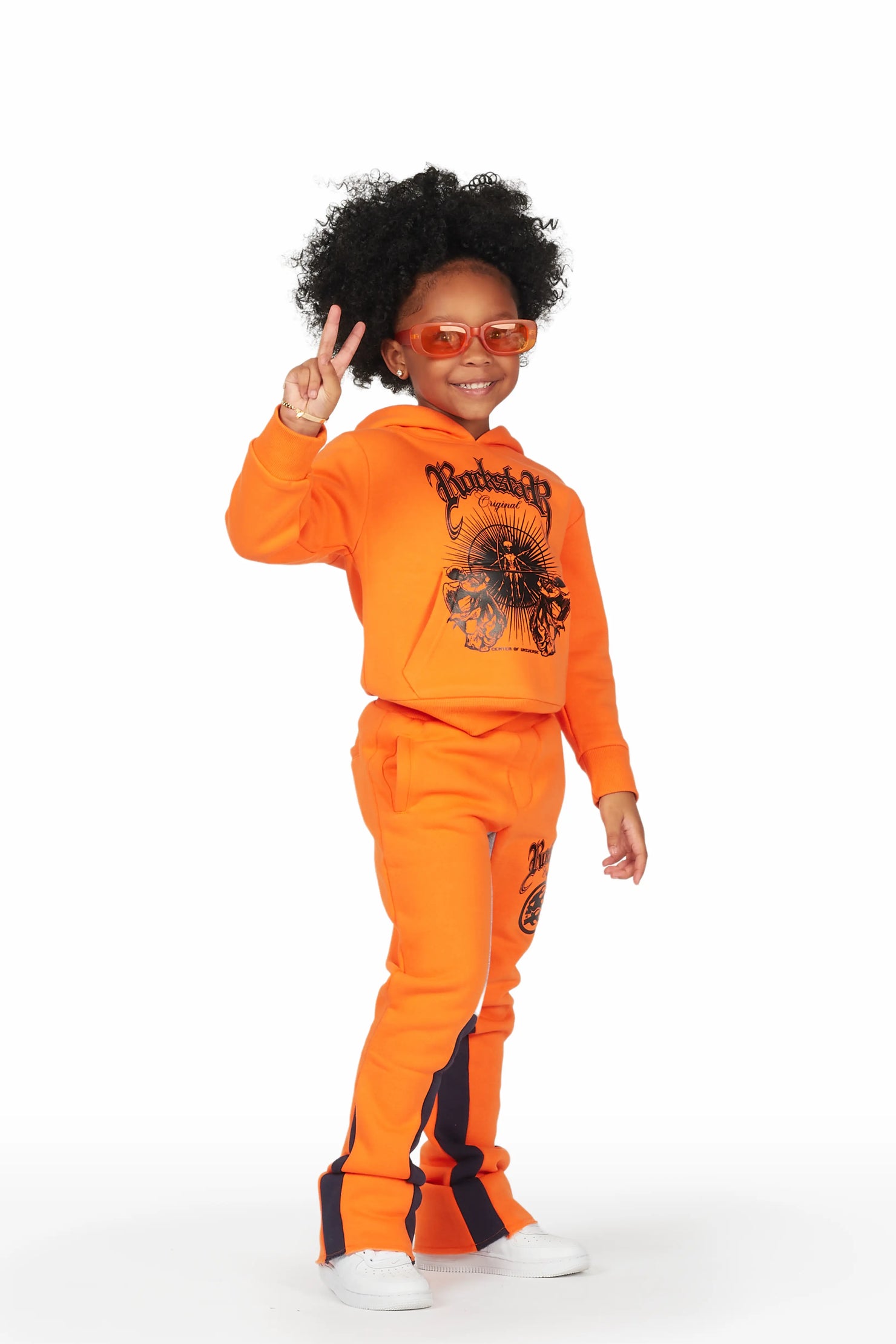 Girls Yadi Orange Hoodie Super Stacked Flare Track Set