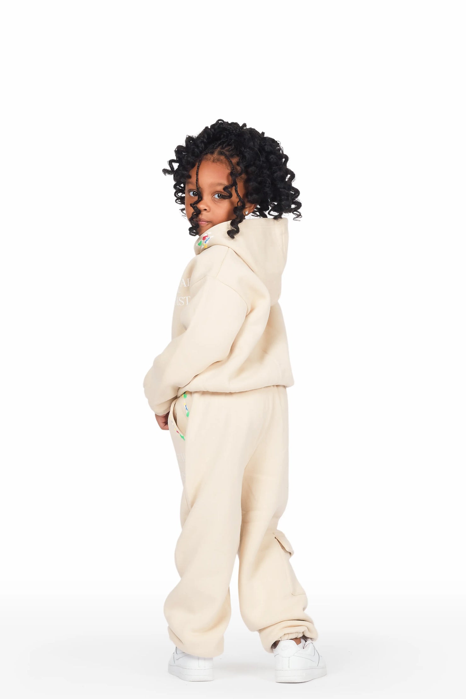 Girls Nevaeh Light Mocha Zip Up Hoodie Pant Set