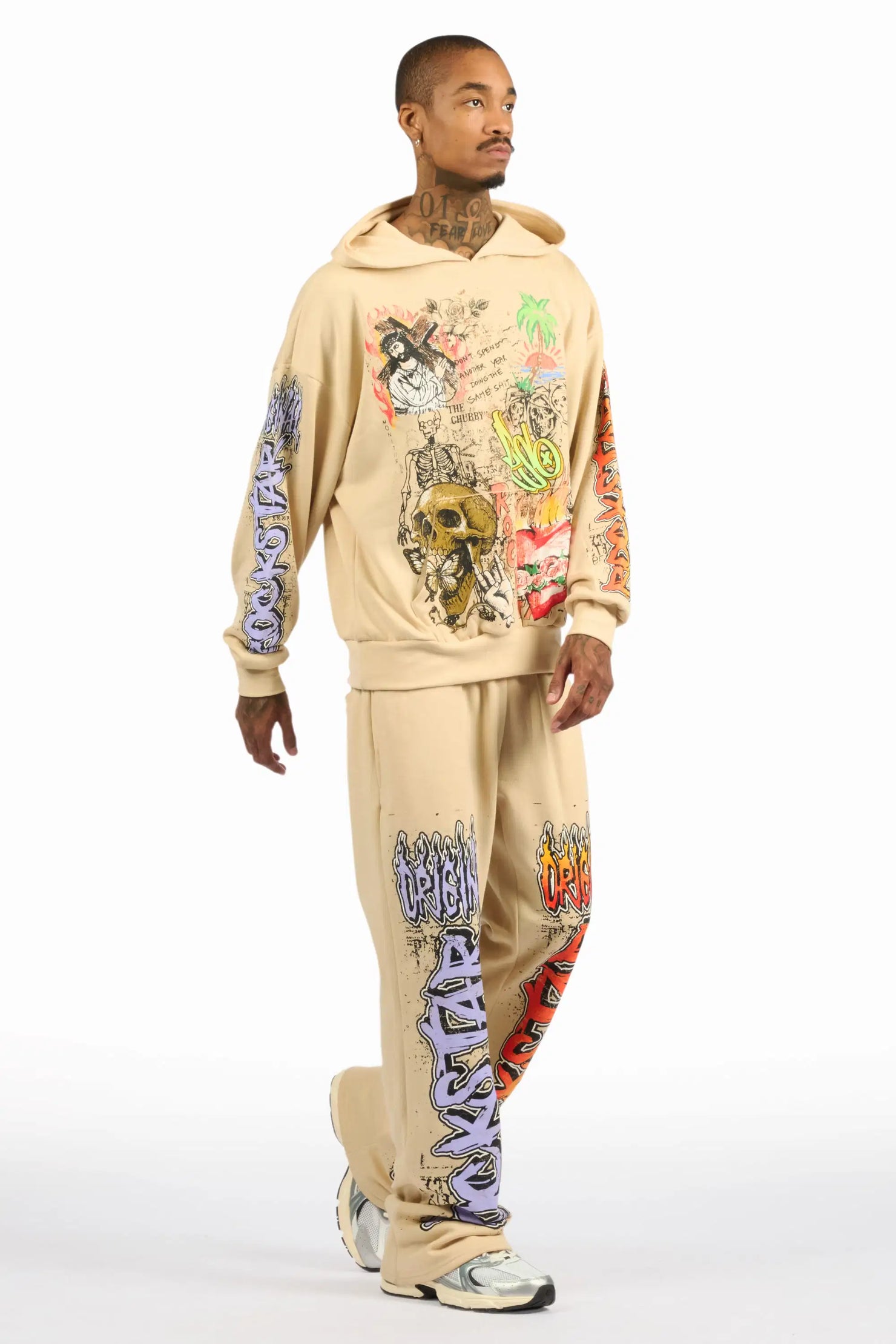 Zyver Beige Hoodie/Baggy Pant Track Set