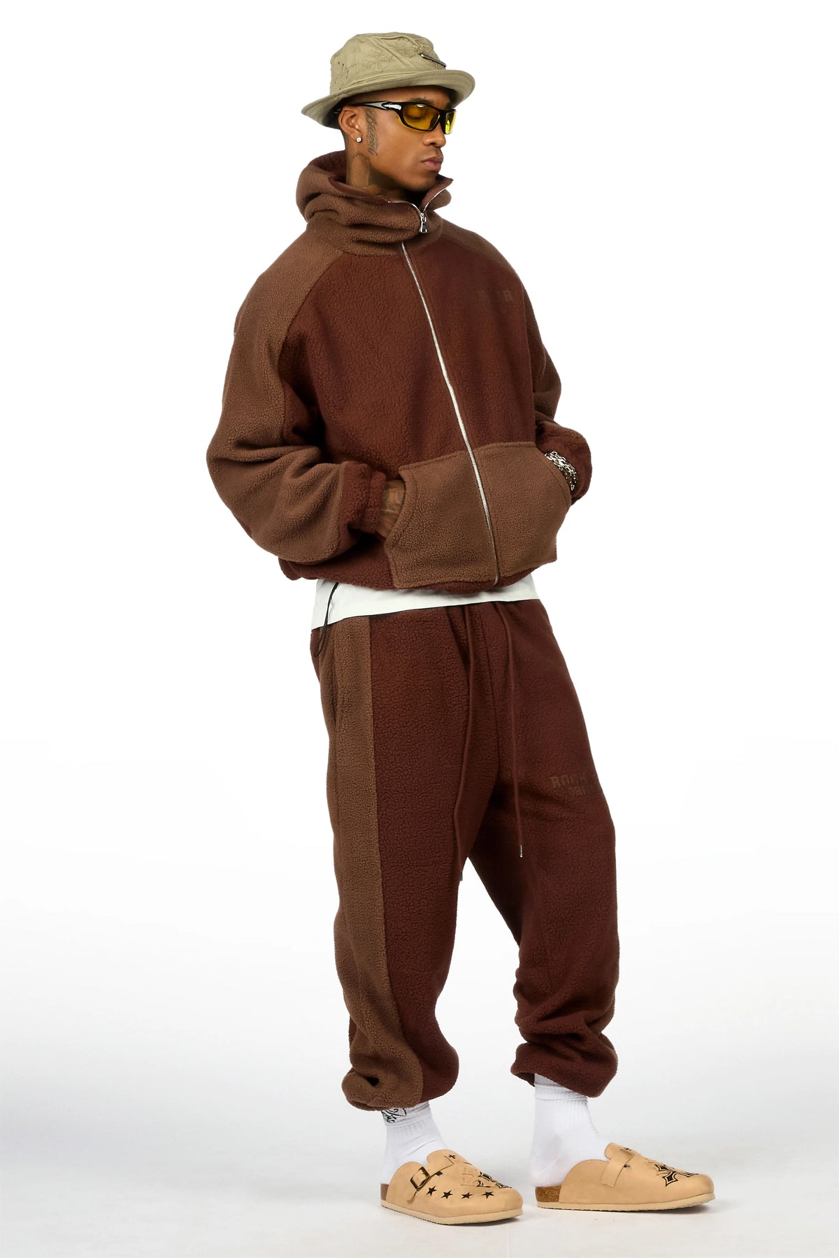 Minero Sherpa Brown Zip Up Hoodie/Jogger Track Set