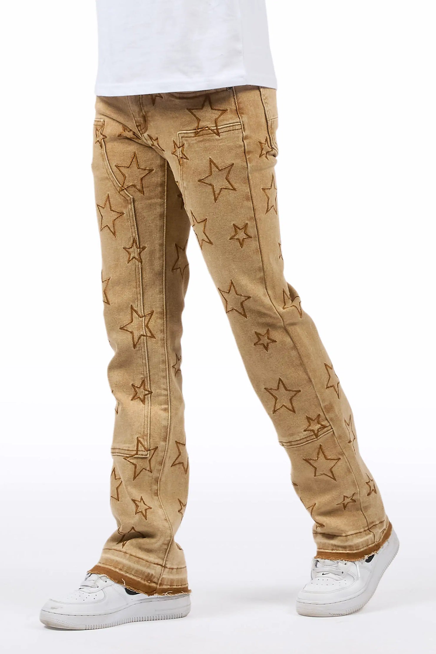 Boys Starship Beige Stacked Flare Jean