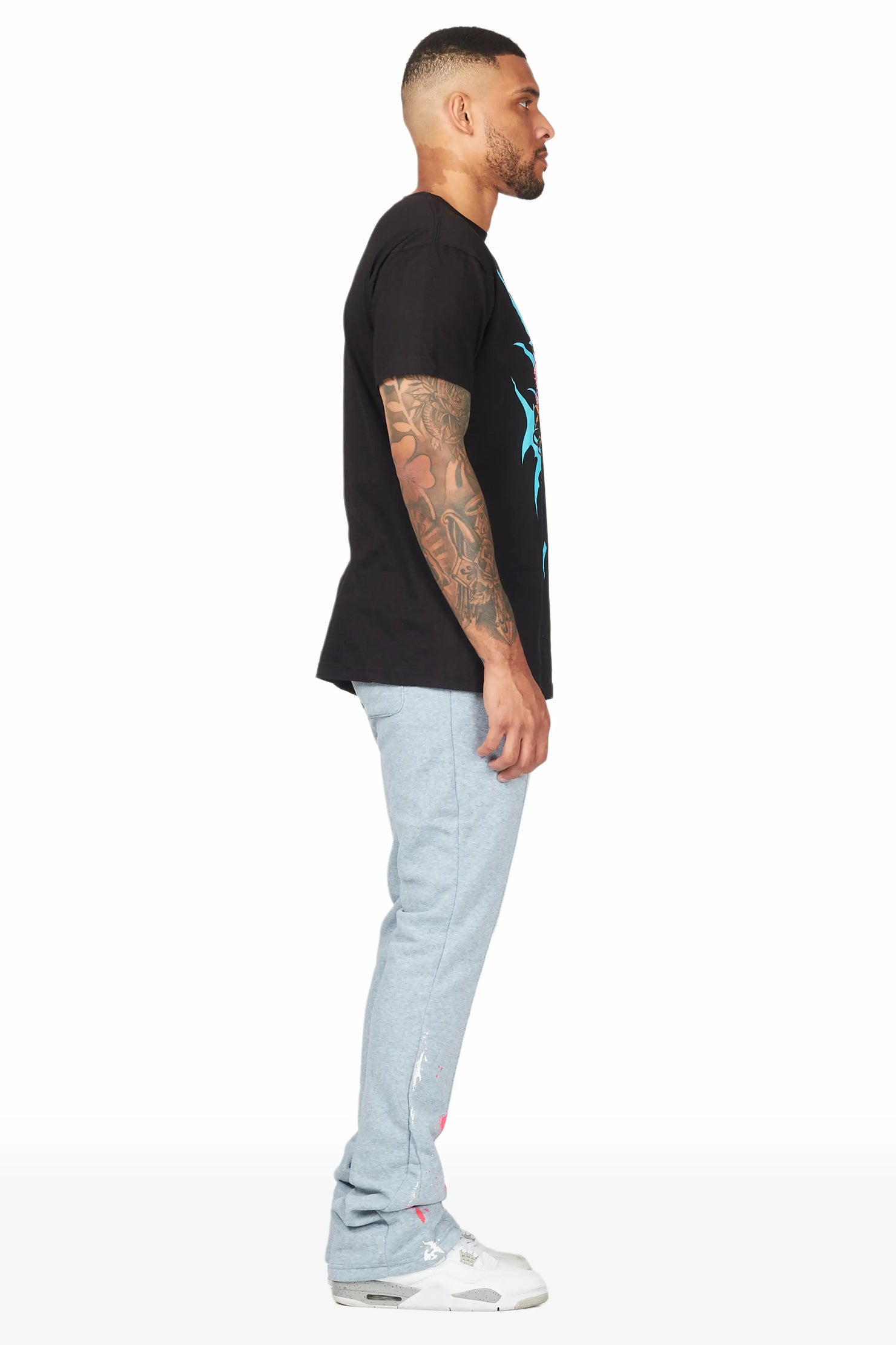 Luis Heather Grey Patchwork Stacked Flare Pants