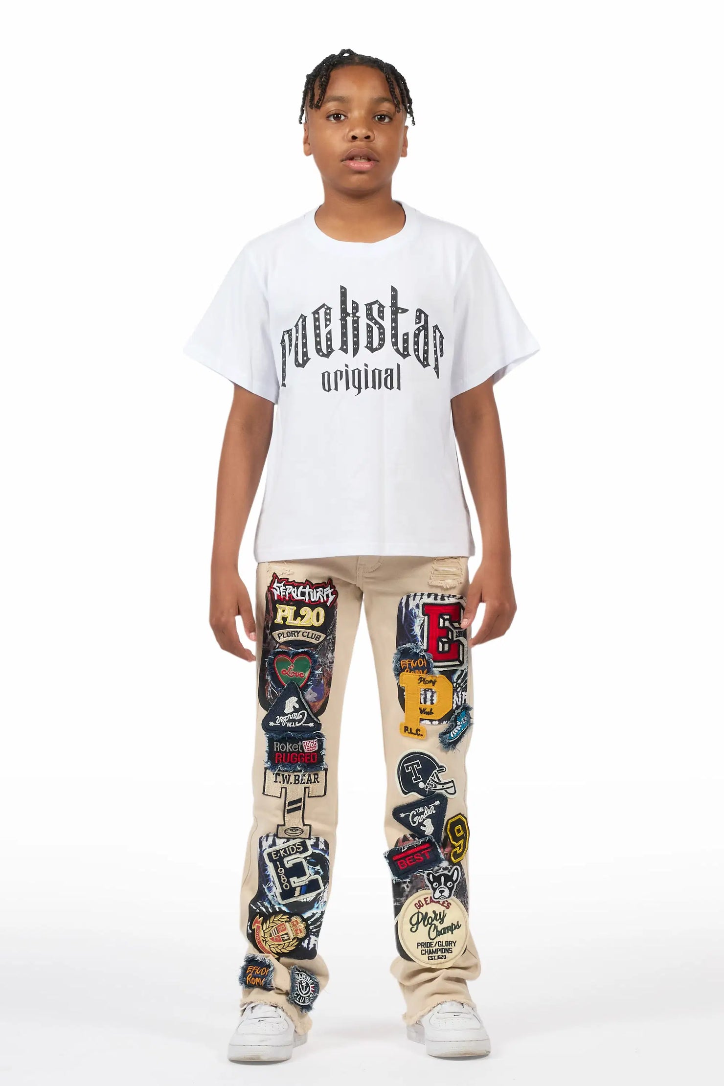 Boys Espen Beige Stacked Flare Jean