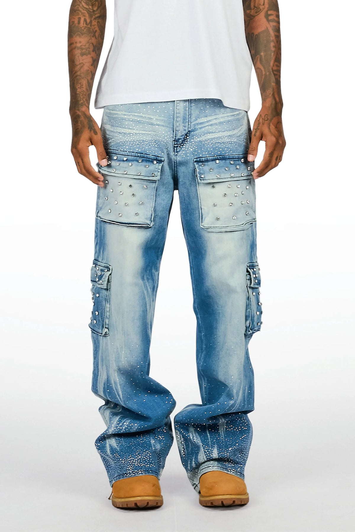 Arman Medium Blue Rhinestones Baggy Fit Jeans