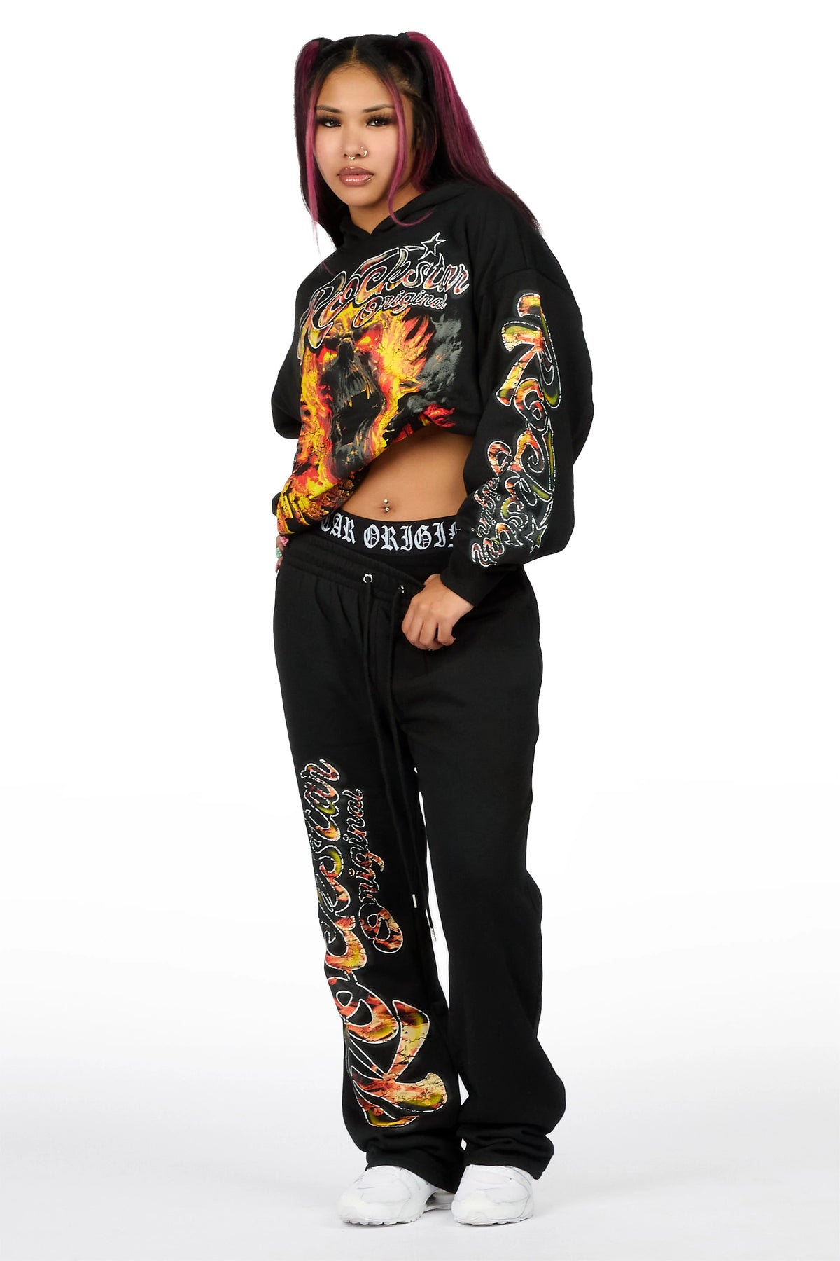 Taliyah Black Graphic Baggy Fit Track Set