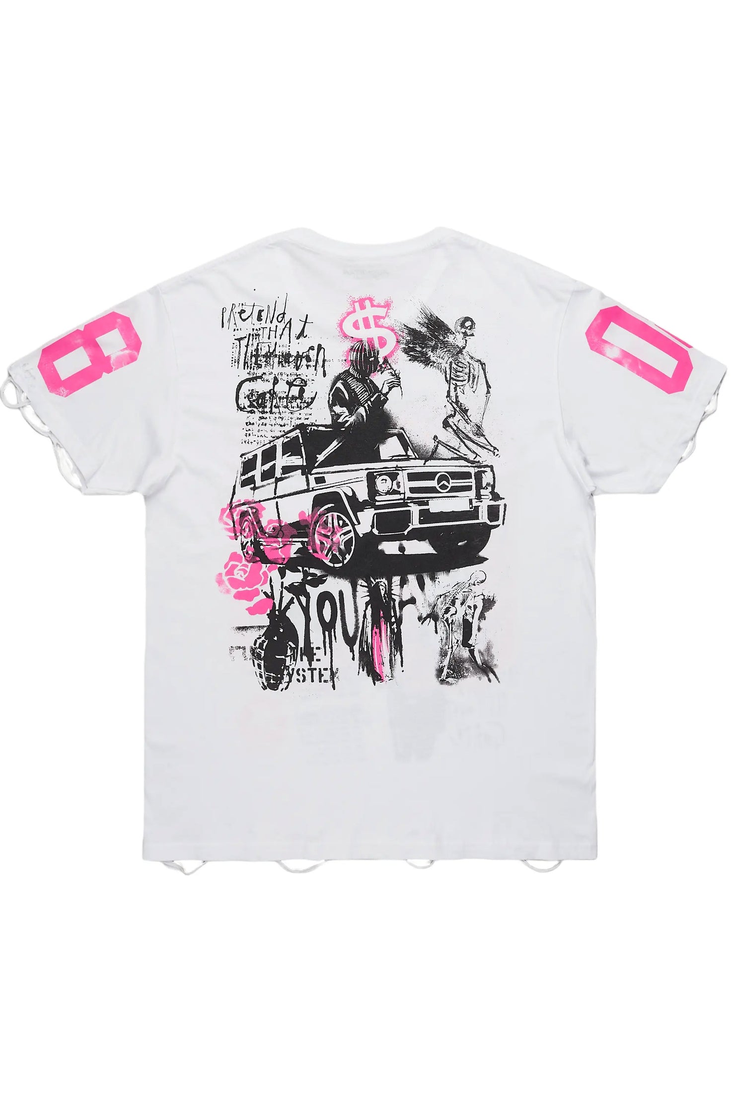 Grill White/Pink Graphic Oversized T-Shirt