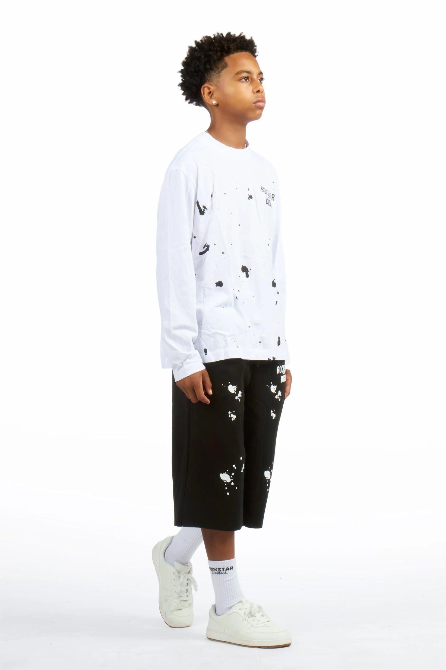 Boys Raffer White/Black L/S T-Shirt Jort Set