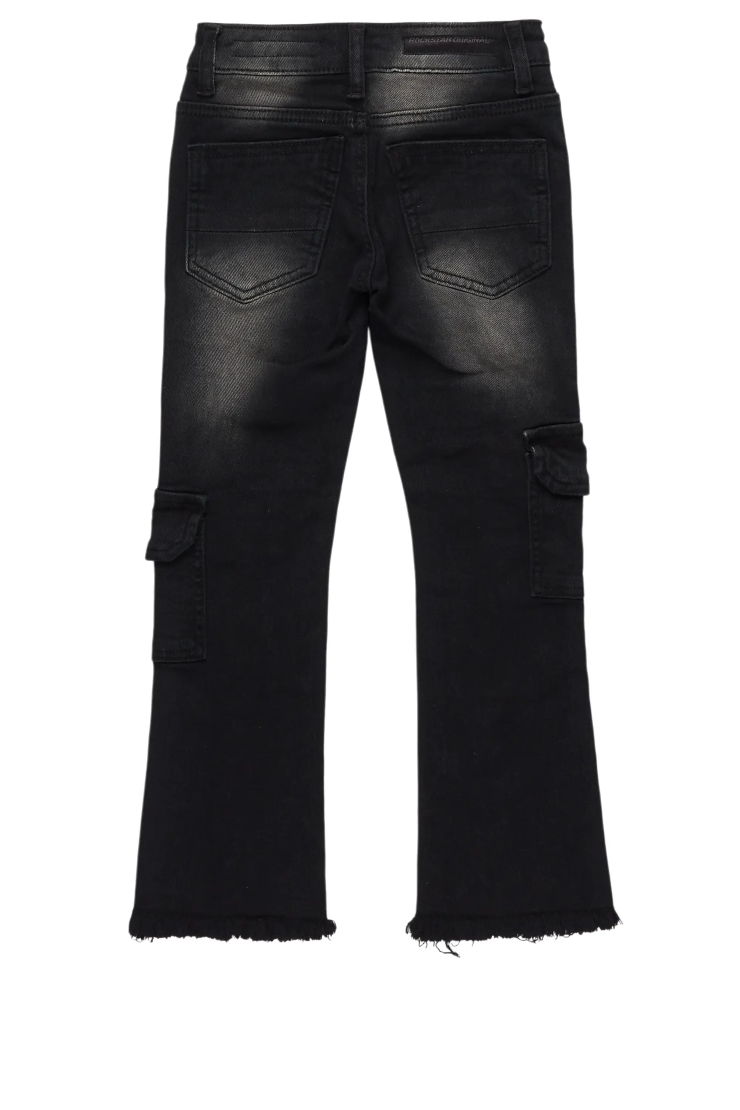 Boys Kade jet Black Stacked Flare Jean