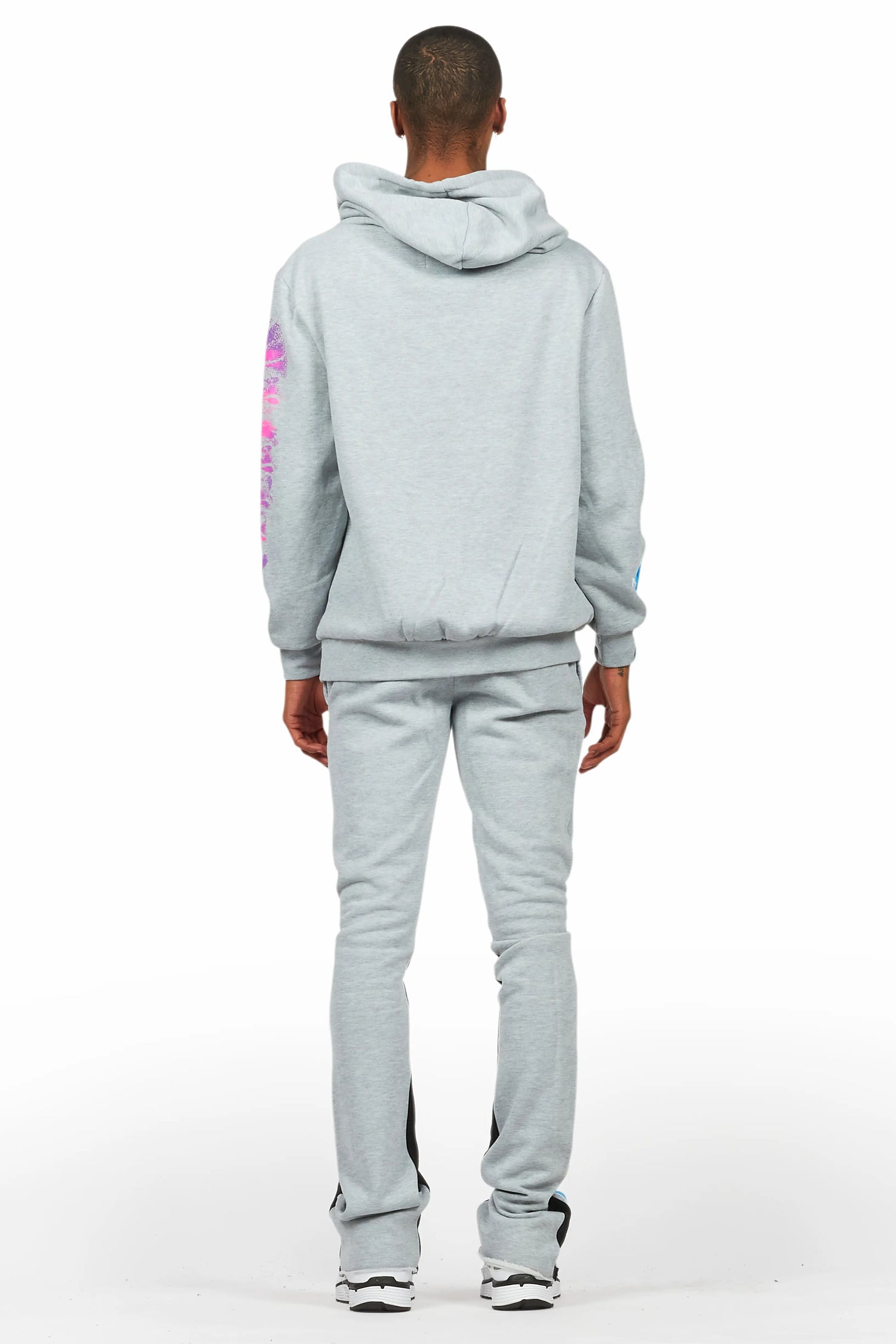 Beno Heather Grey Stacked Flare Hoodie Track Set