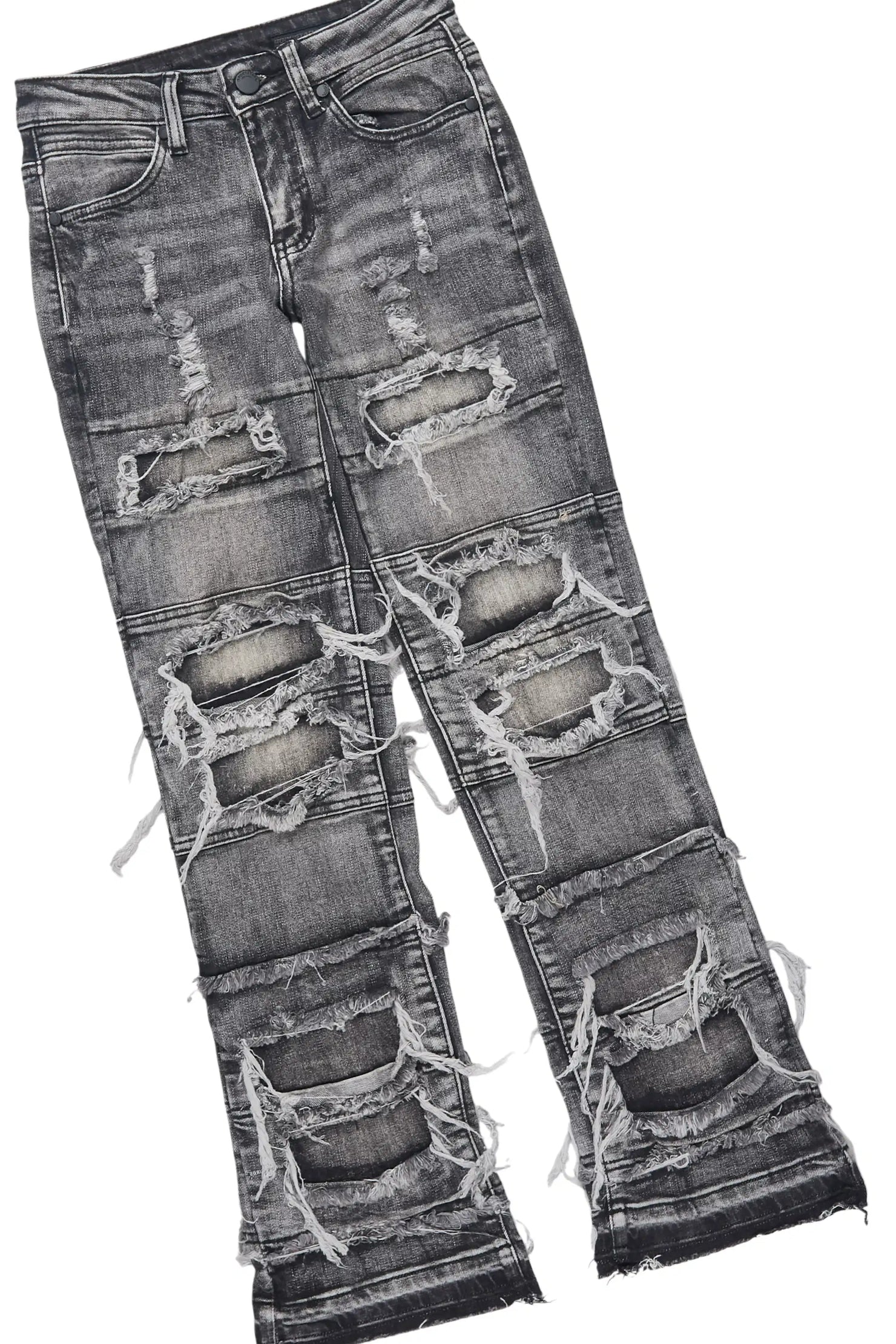 Boys Delzzon Black Hoodie & Vasco Grey Stacked Jean Set