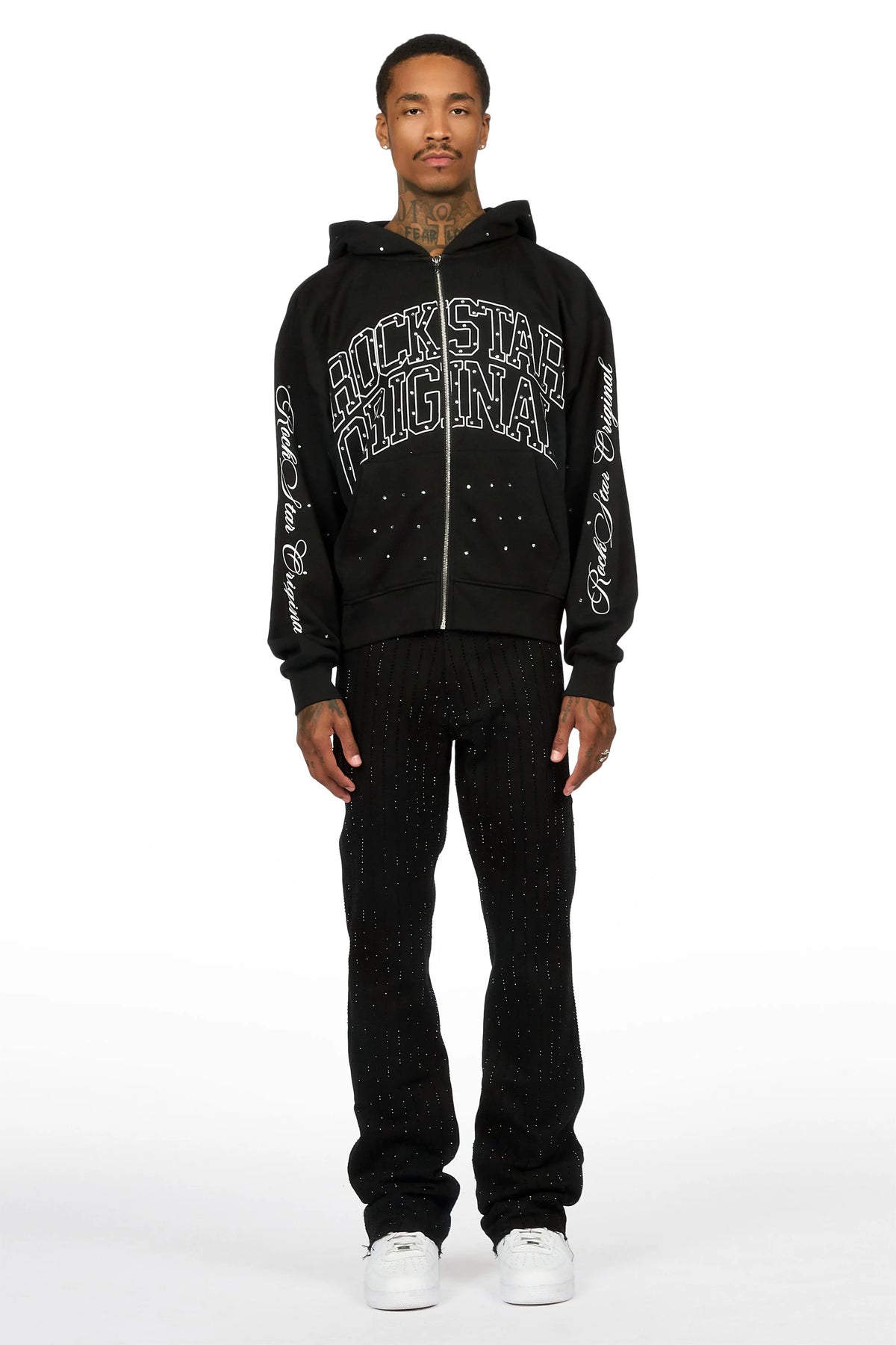 Mori Black Rhinestone Stacked Flare Jean