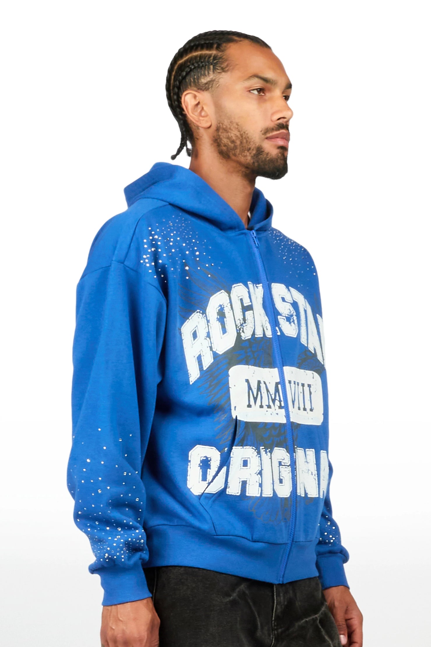 Borya Royal Blue Rhinestone Zip Up Hoodie