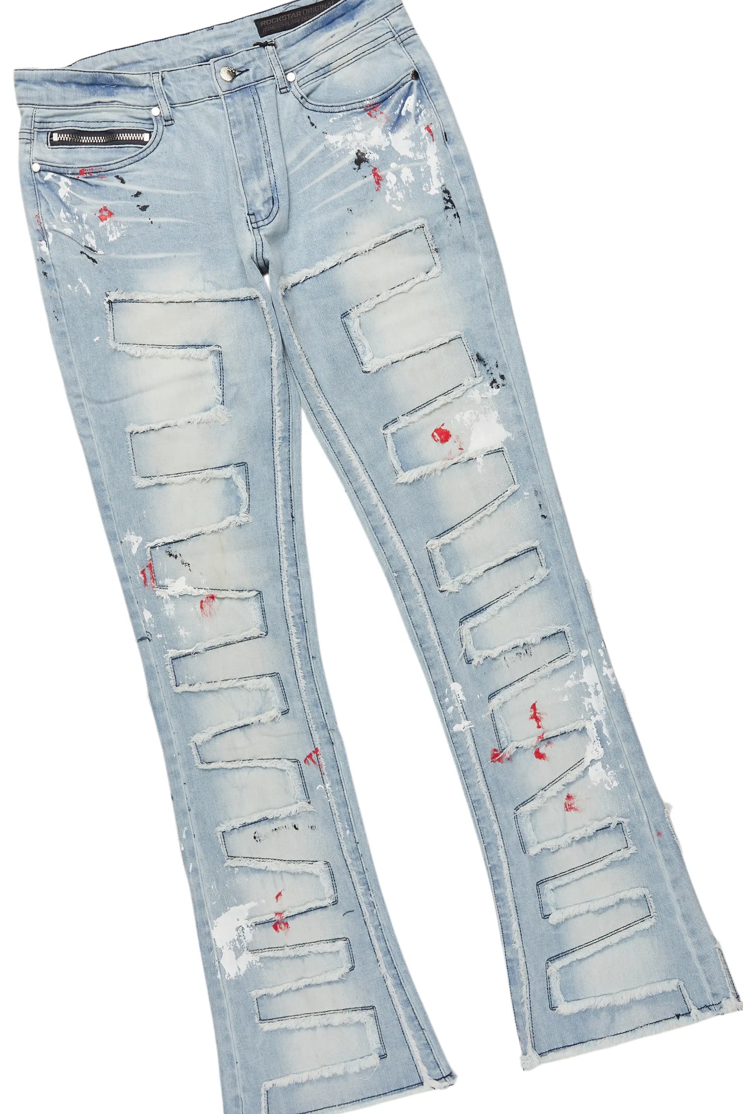 Bloke White/Blue Hoodie/Stacked Flare Jean Bundle