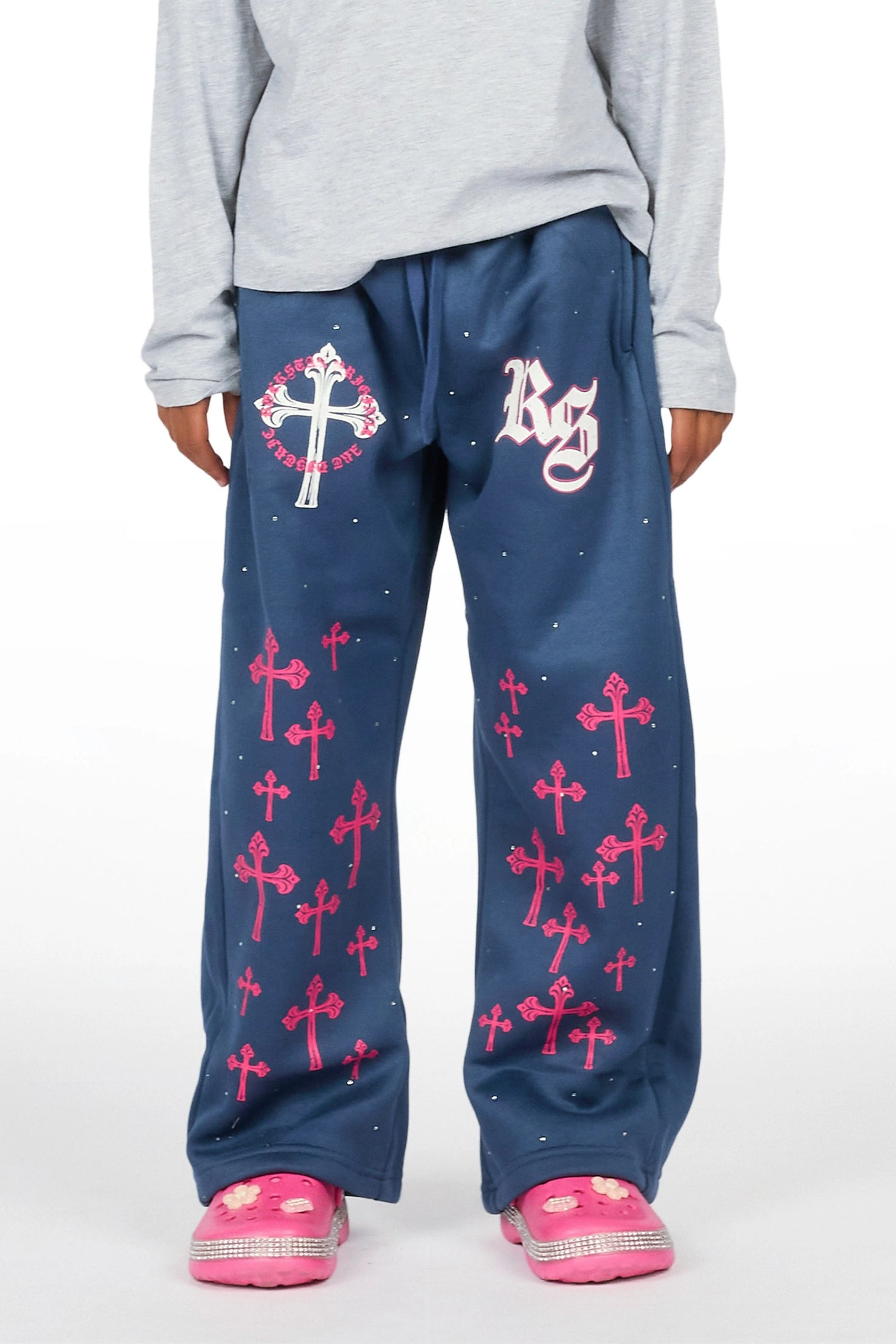 Girls Tonnea Navy Rhinestone Super Baggy Track Pant