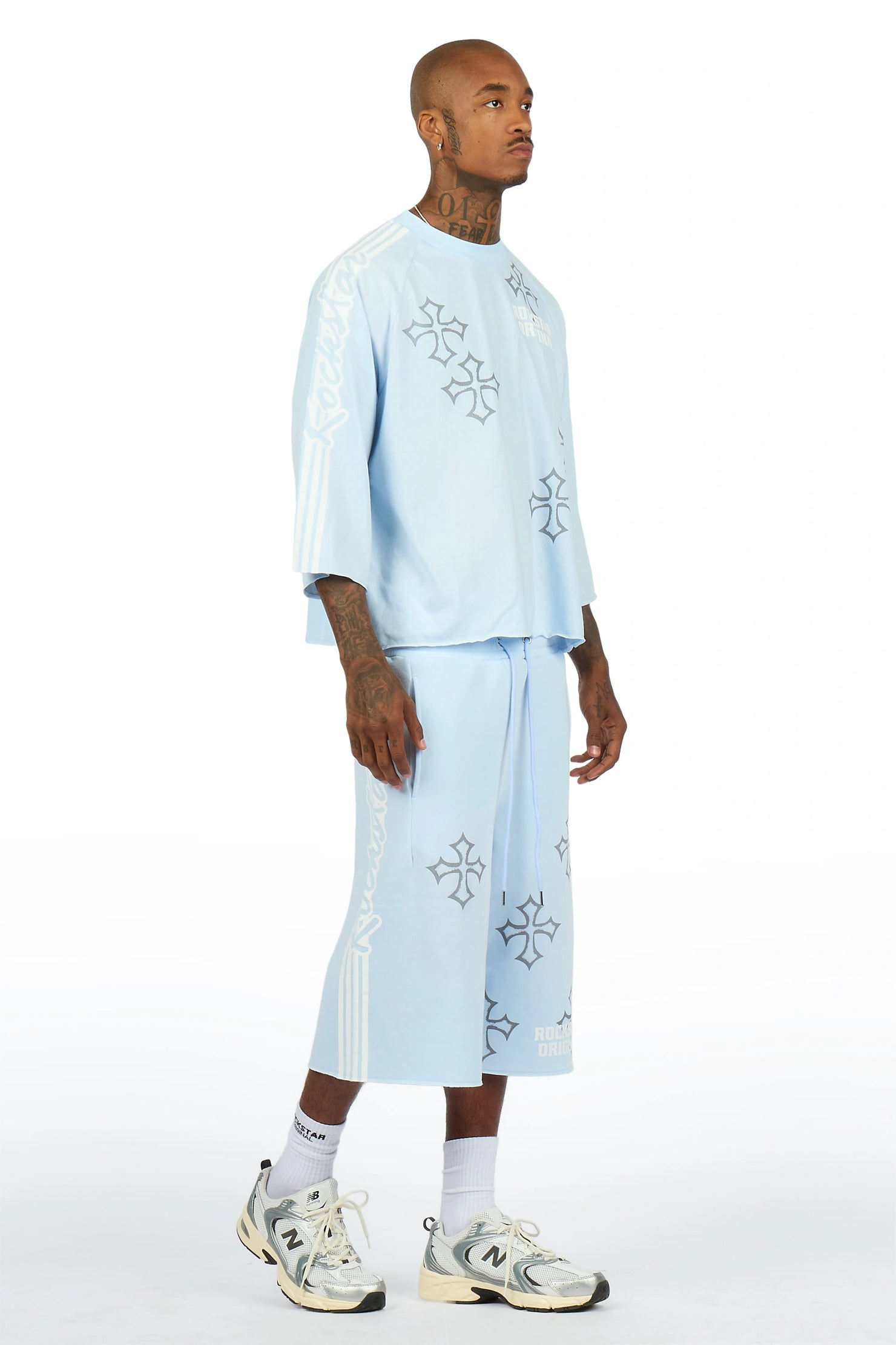 Osso Sky Blue 3/4 Sleeve T-Shirt Double Waisted Jort Set