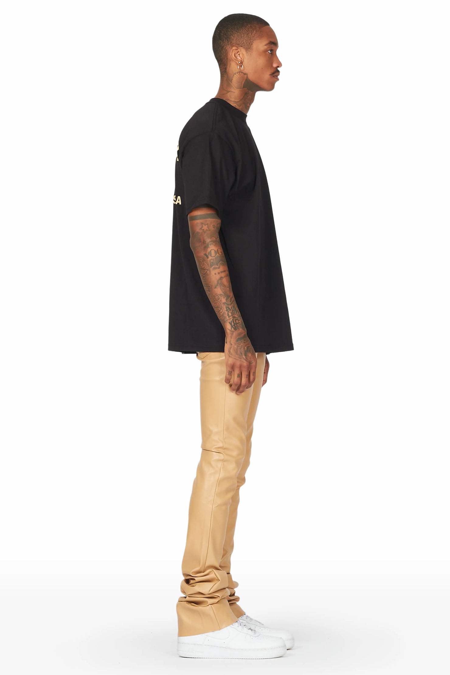 Lake Black T-Shirt & Ricky Tan PU Super Stacked Jean Bundle