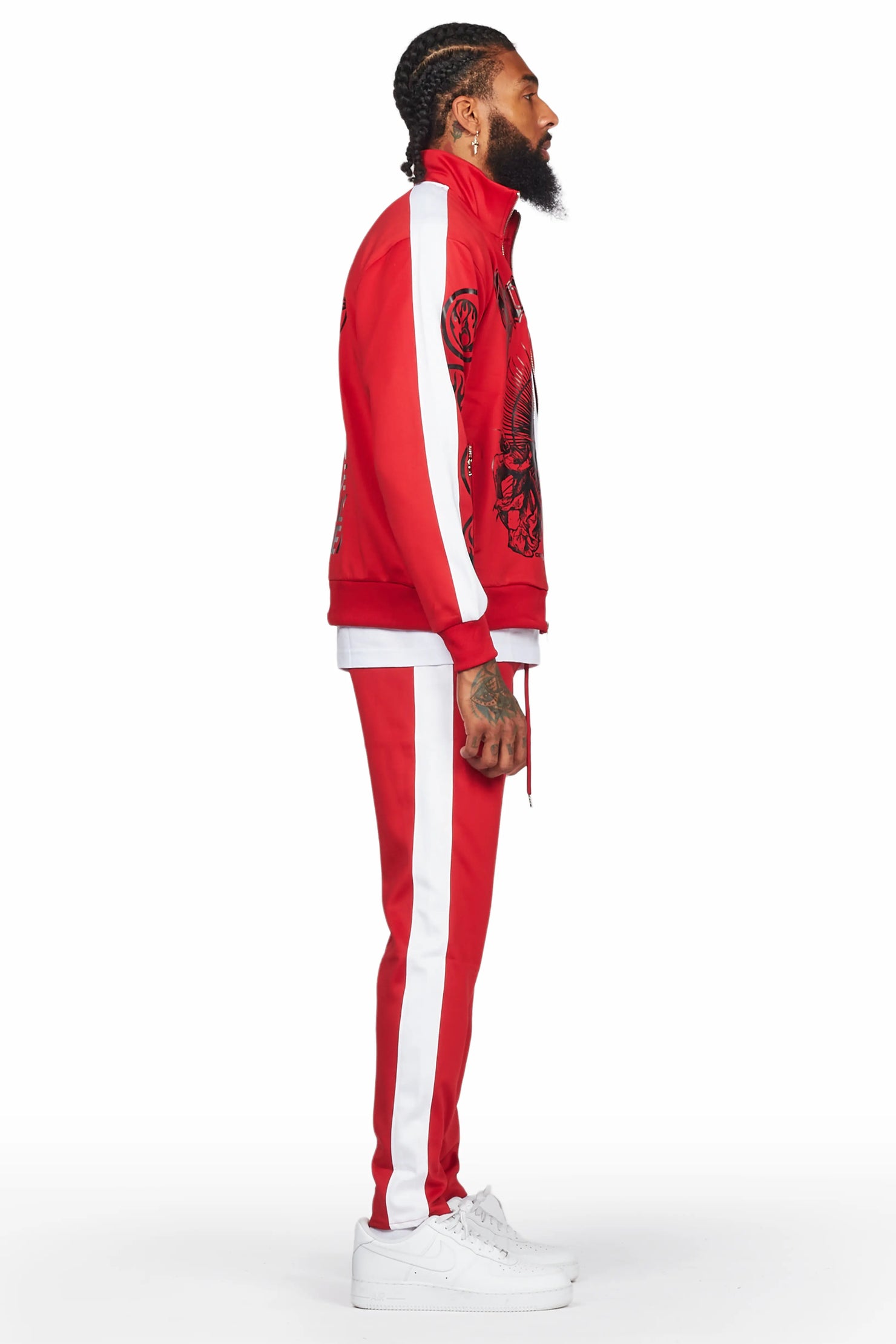 Yarden Red Tricot Slim Fit Track Set