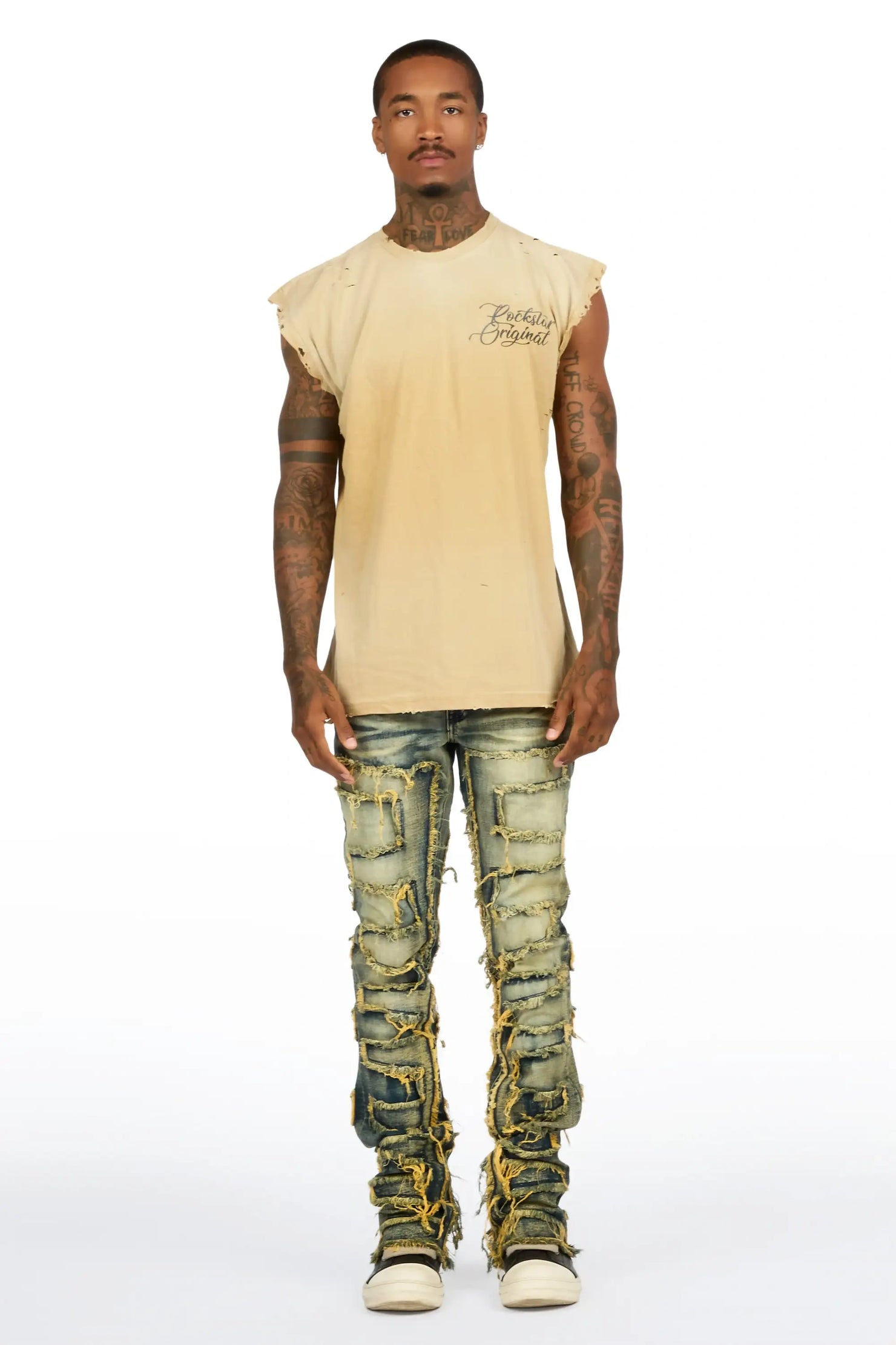 Coupin Sand/Tint Oversized Graphic T-Shirt & Shake Stacked Flare Jean
