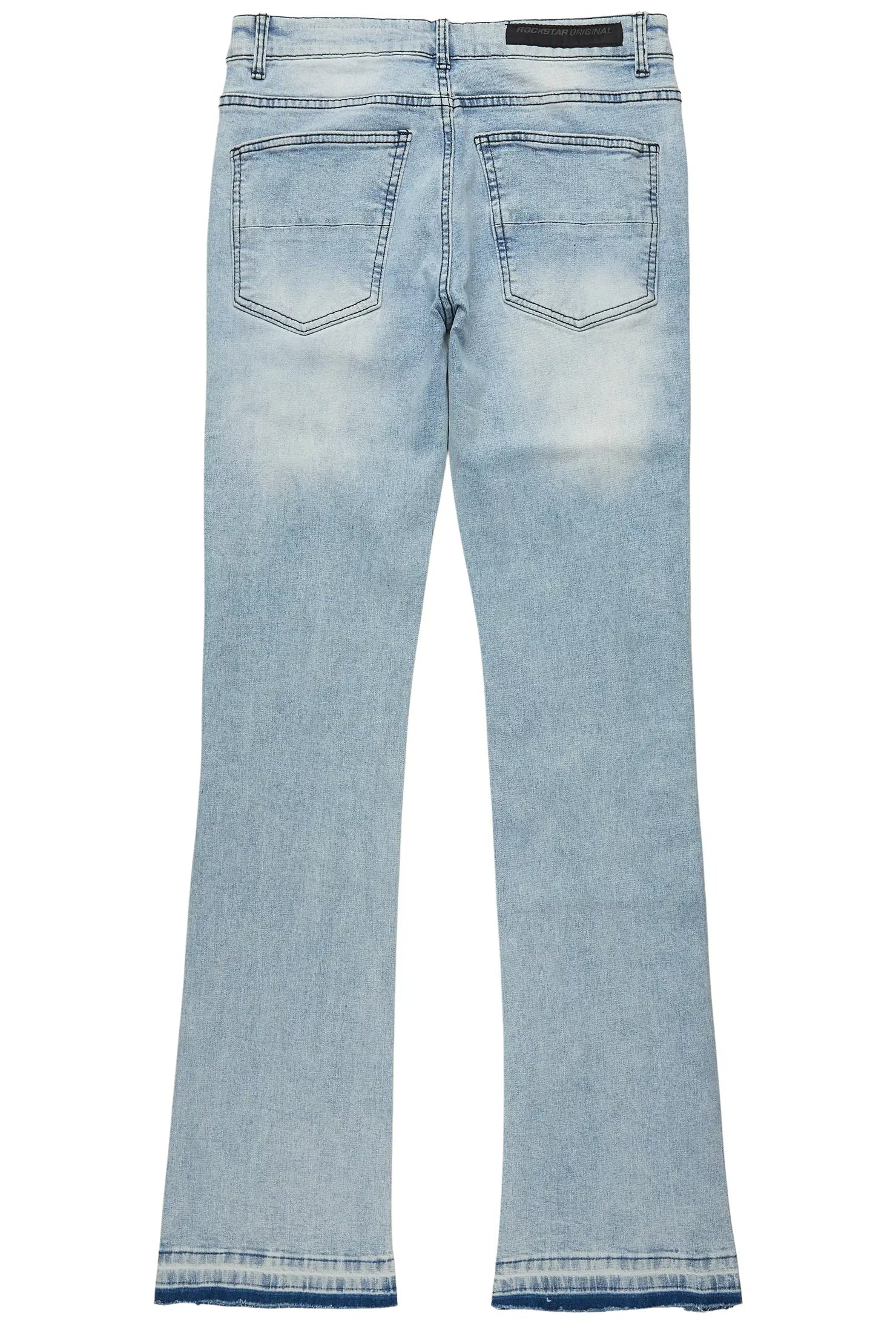 Ozi Rhinestone Light Blue Stacked Flare Jean