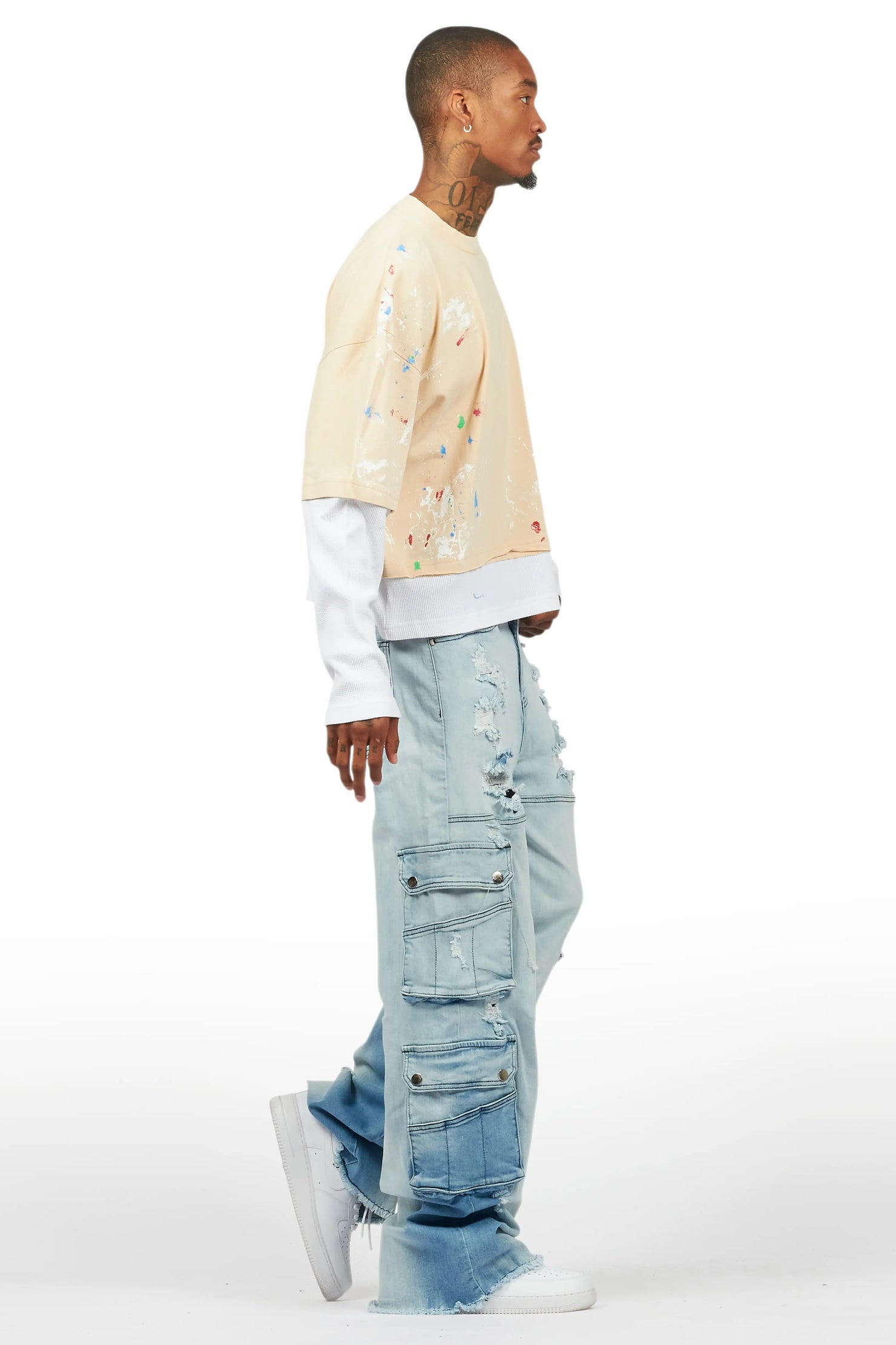 Namir Vintage Sand Thermal Double Layer Boxy Crop T-Shirt