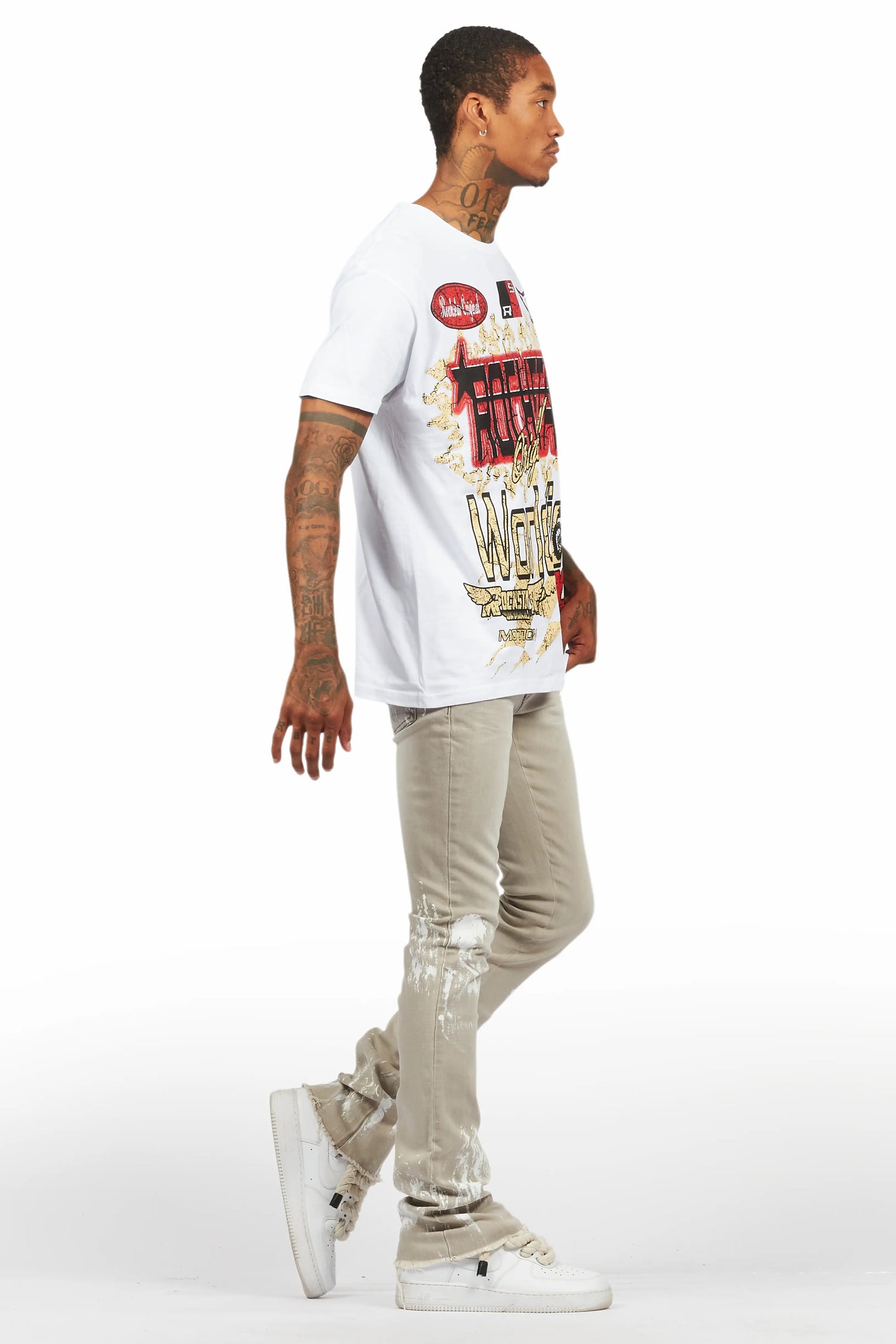 Kodak Grey/White Painter Stacked Flare Jean