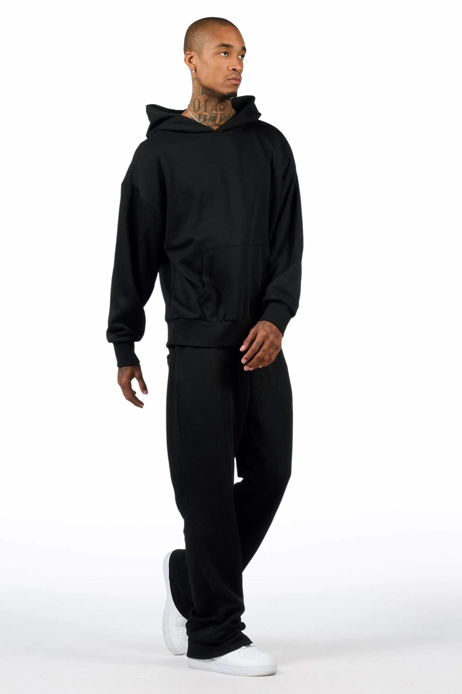 Basic Black Hoodie Relaxed Track Set