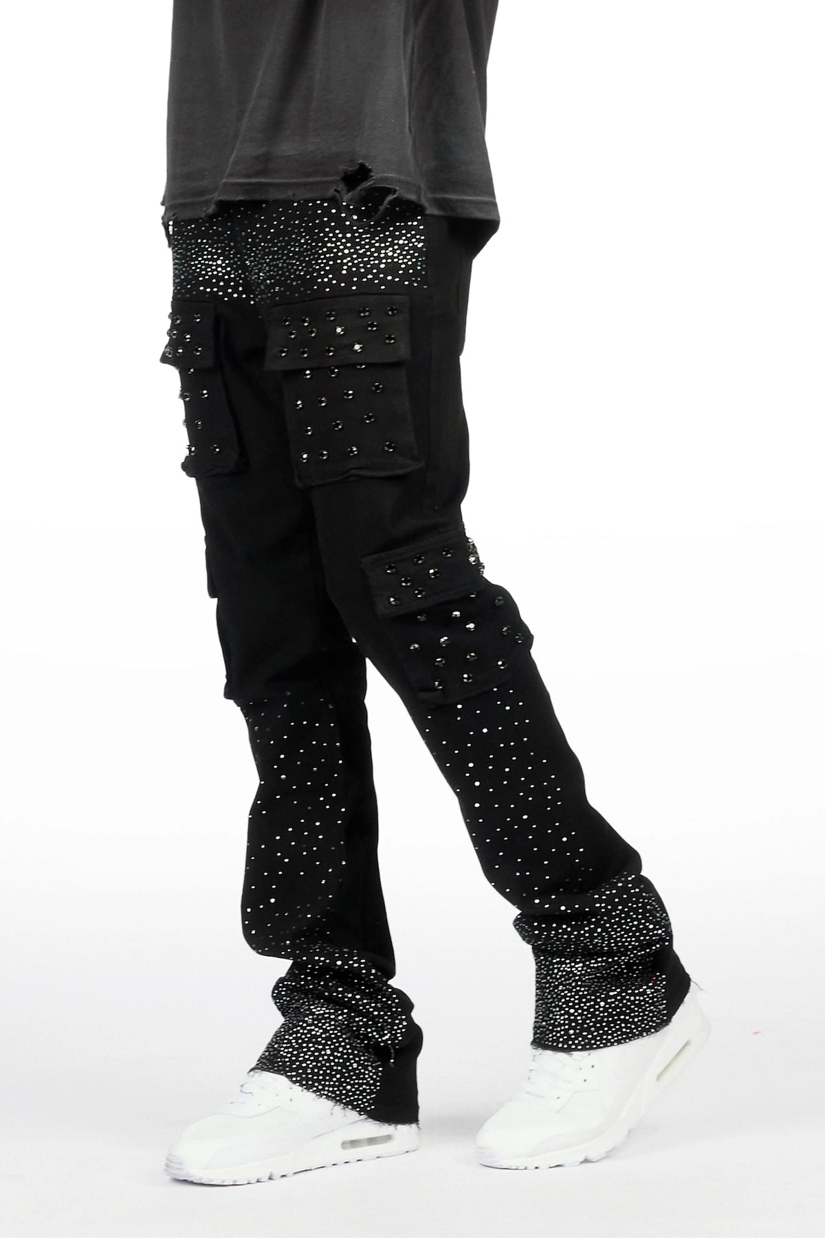 Arman Jet Black Rhinestone Stacked Fit Jean