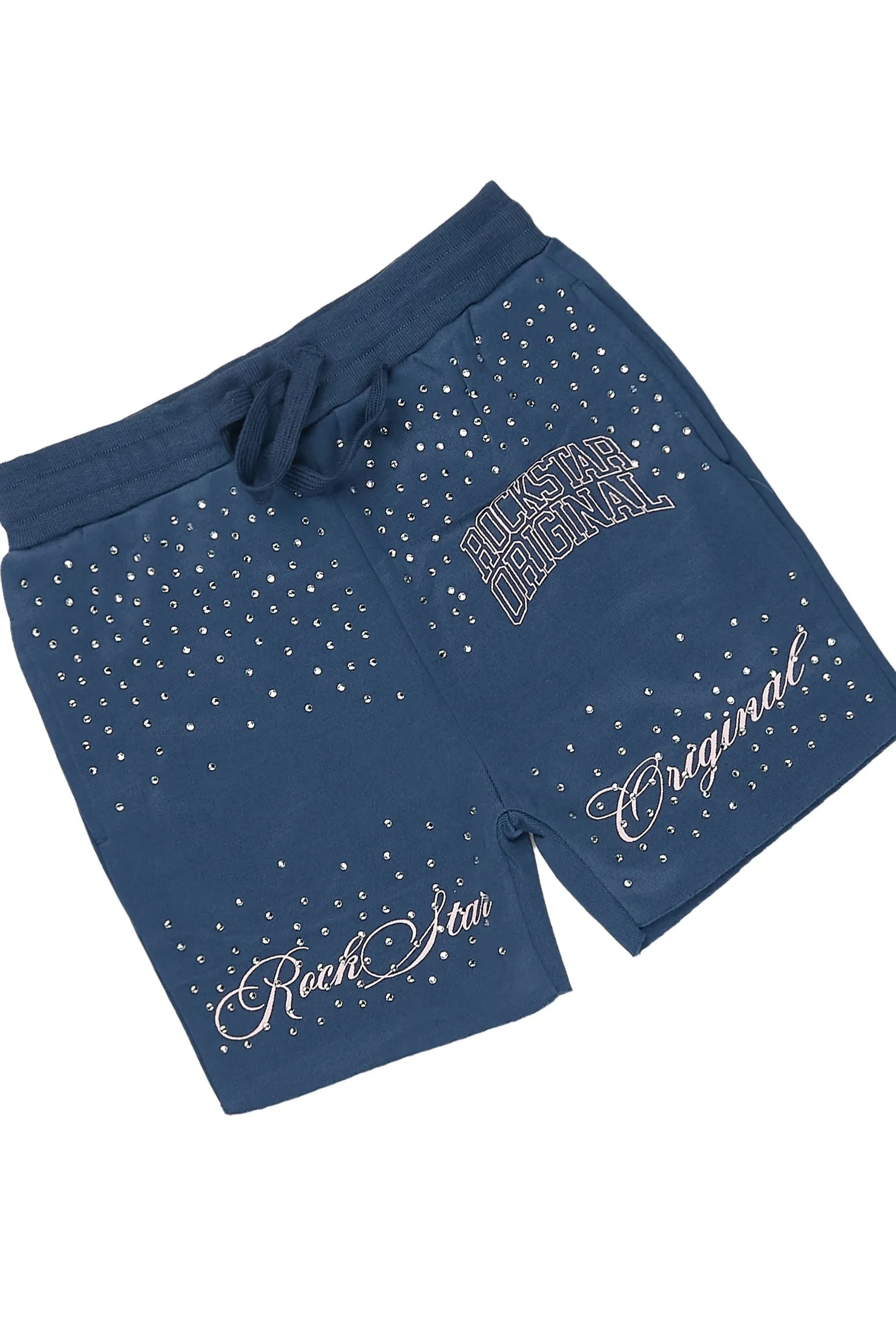 Girls Lakisha Navy Rhinestone Oversized T-Shirt Short Set