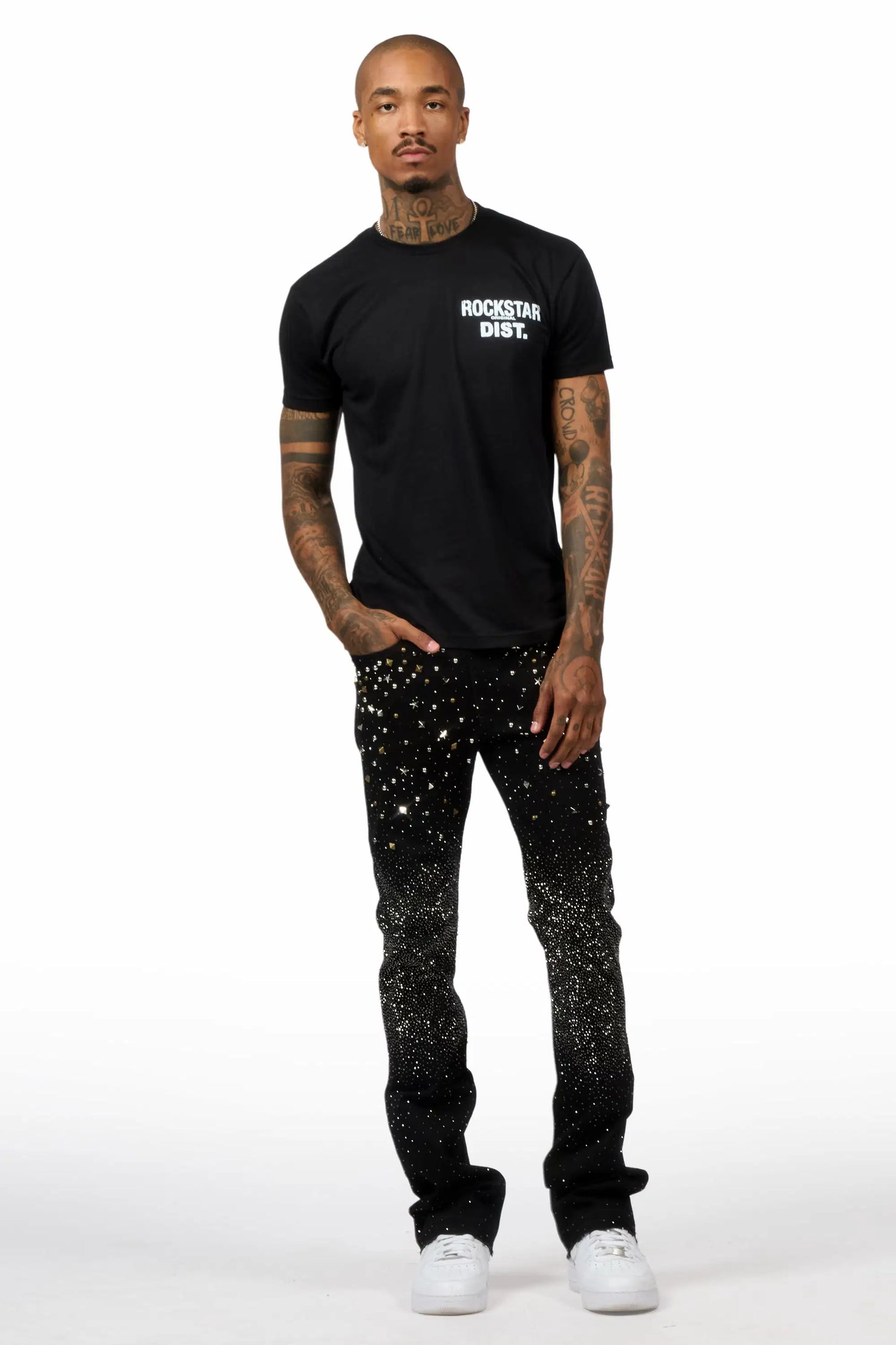 Onyx Black Stacked Flare Jean