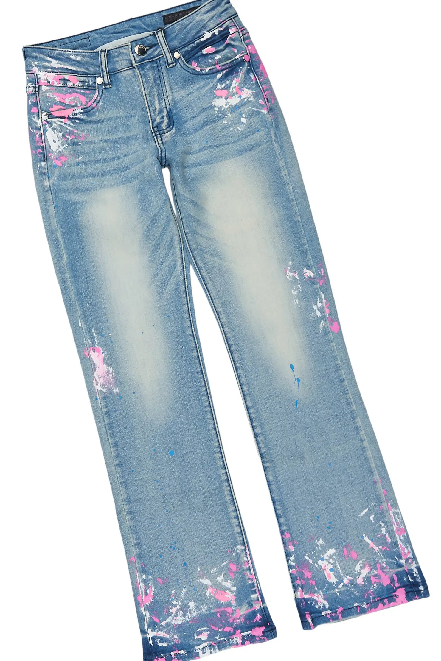 Girls Gemma Beige/Blue T-Shirt Stacked Jean Set