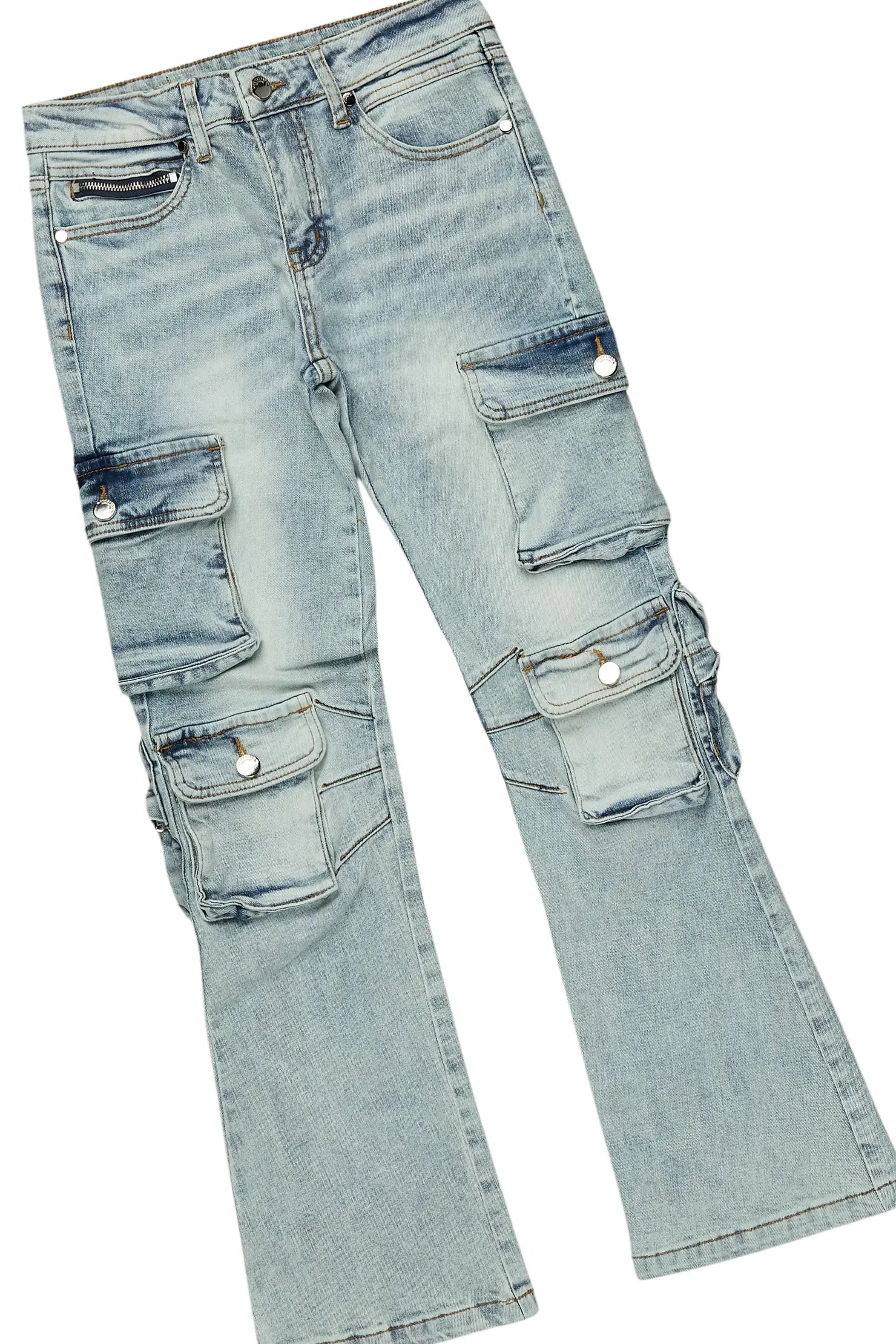 Boys Fields Vintage Grey/Blue Hoodie/Stacked Flare Jean Set